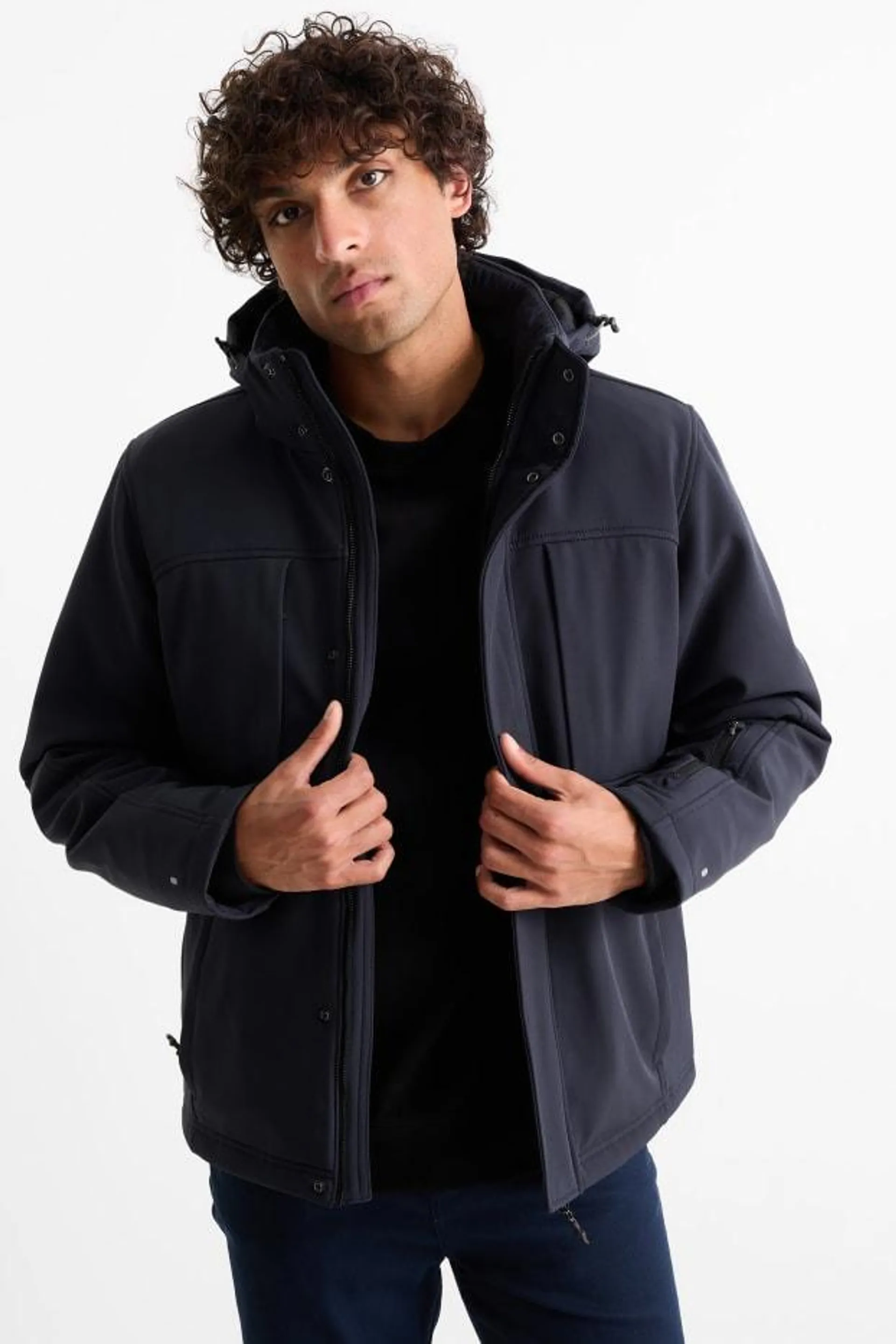 Softshell jacket with hood - 4 Way Stretch - water-repellent