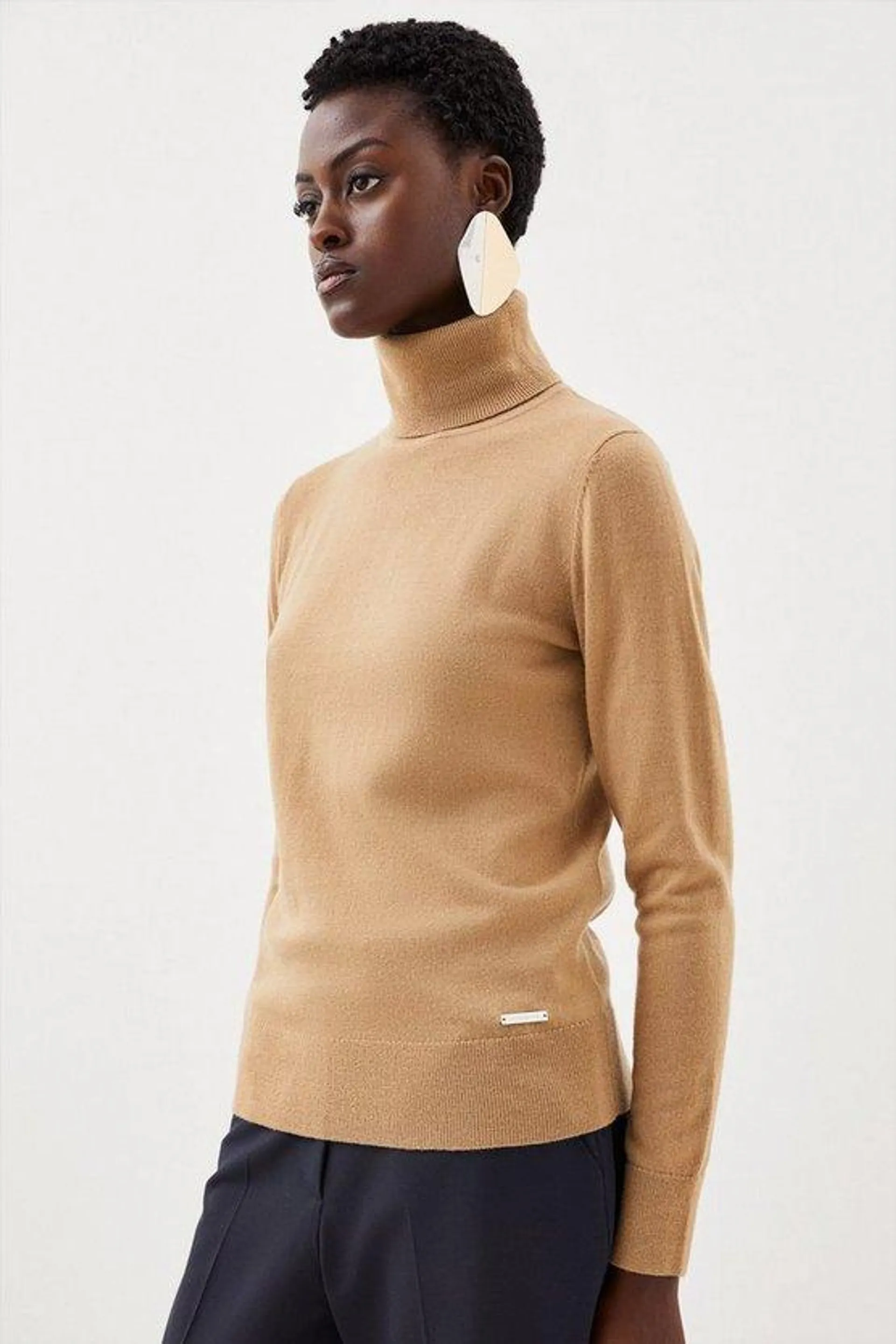 Merino Wool Roll Neck Knit Jumper