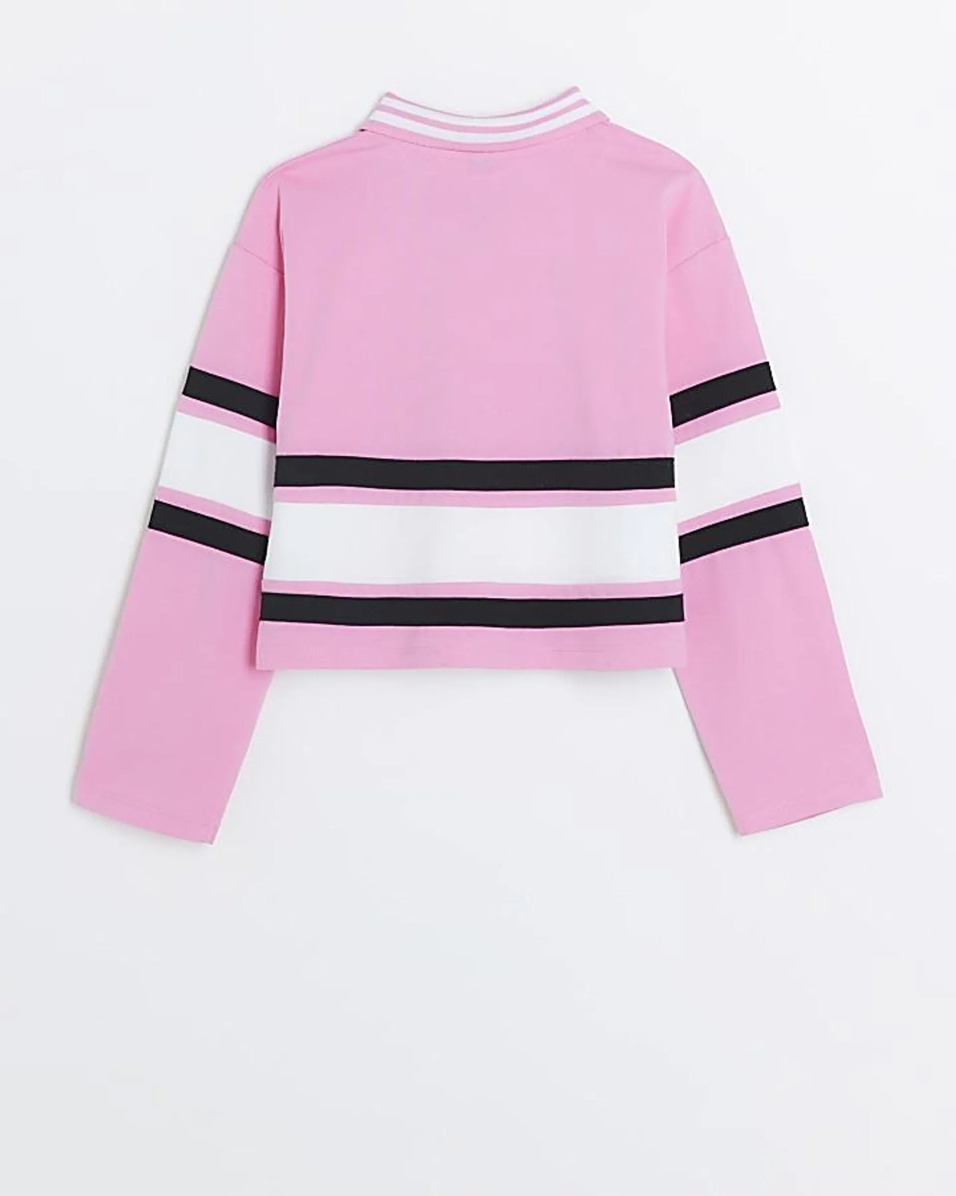 Girls pink striped collared long sleeve top