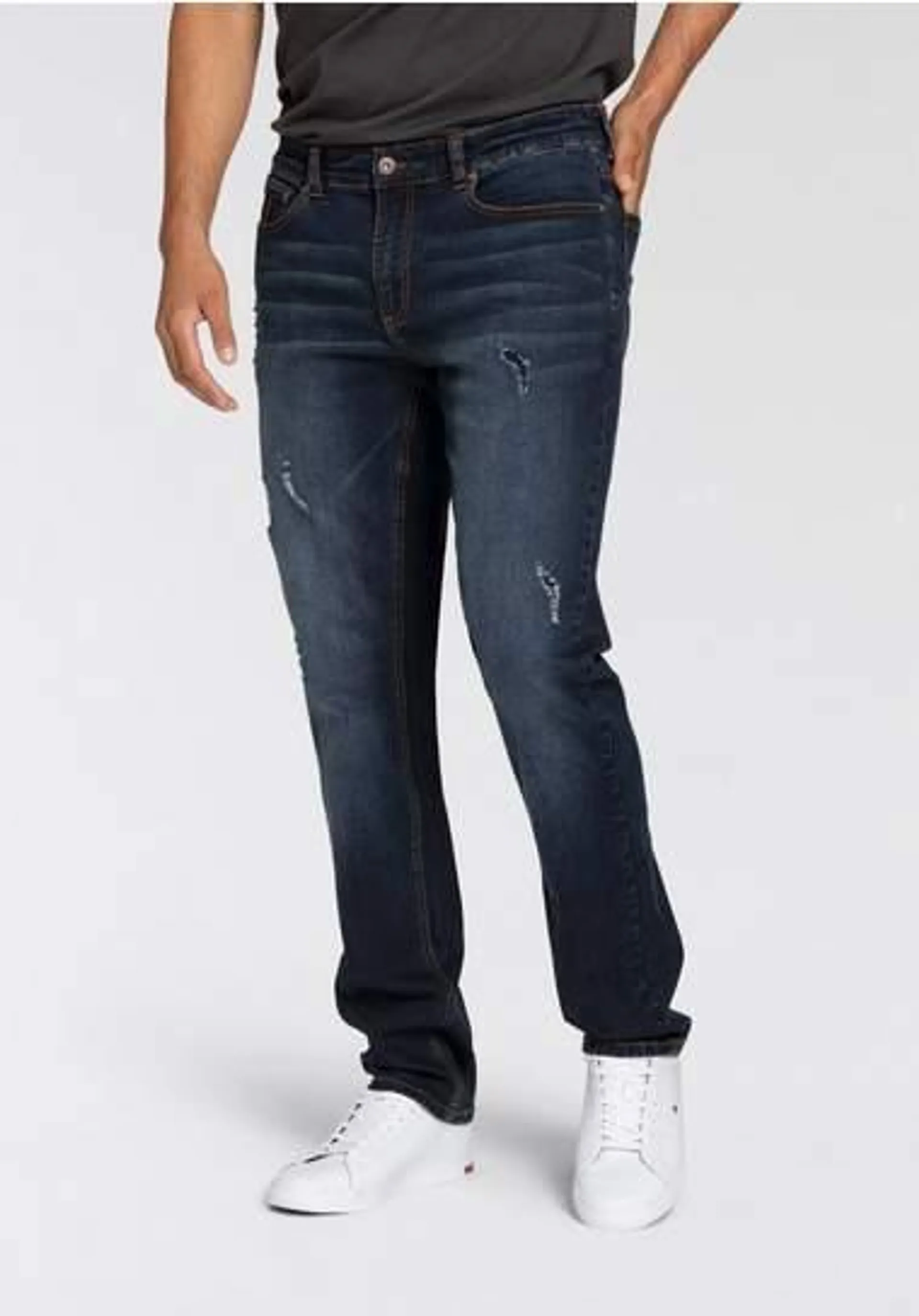 Bruno Banani Straight jeans Hutch rechte pasvorm, met destroyed-effecten, lage taillehoogte