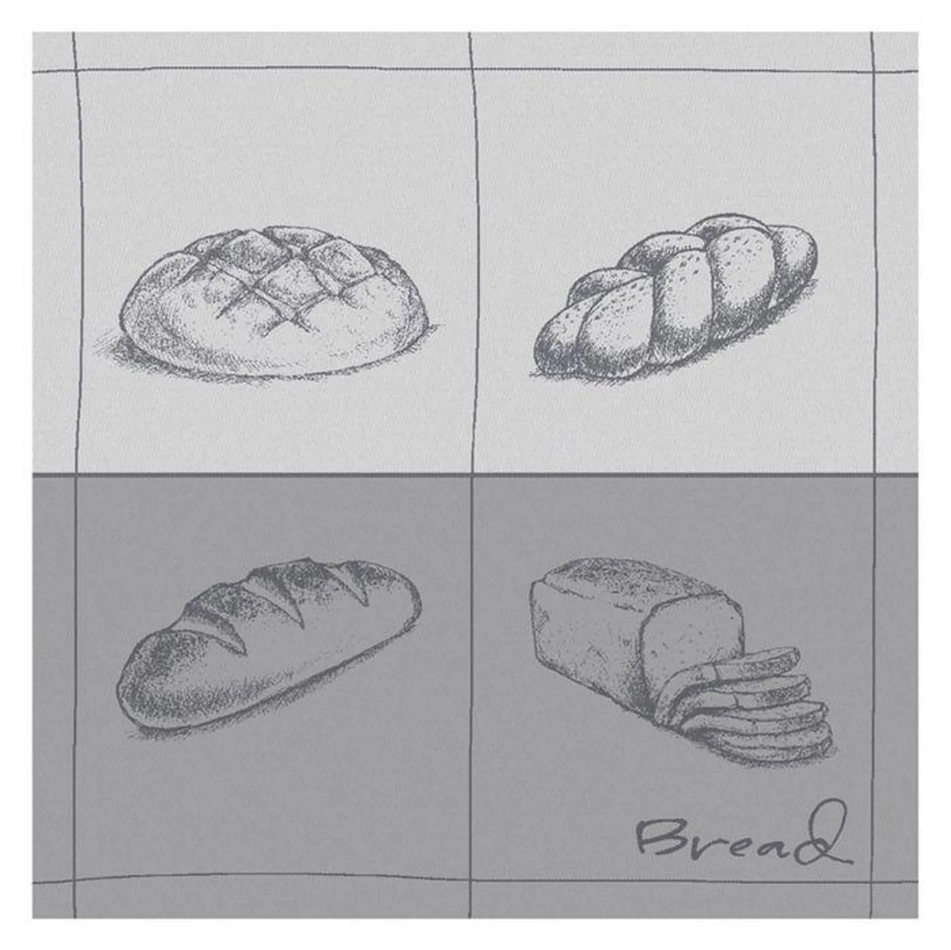 DDDDD Theedoek Bread 60x65cm - grey - set van 6