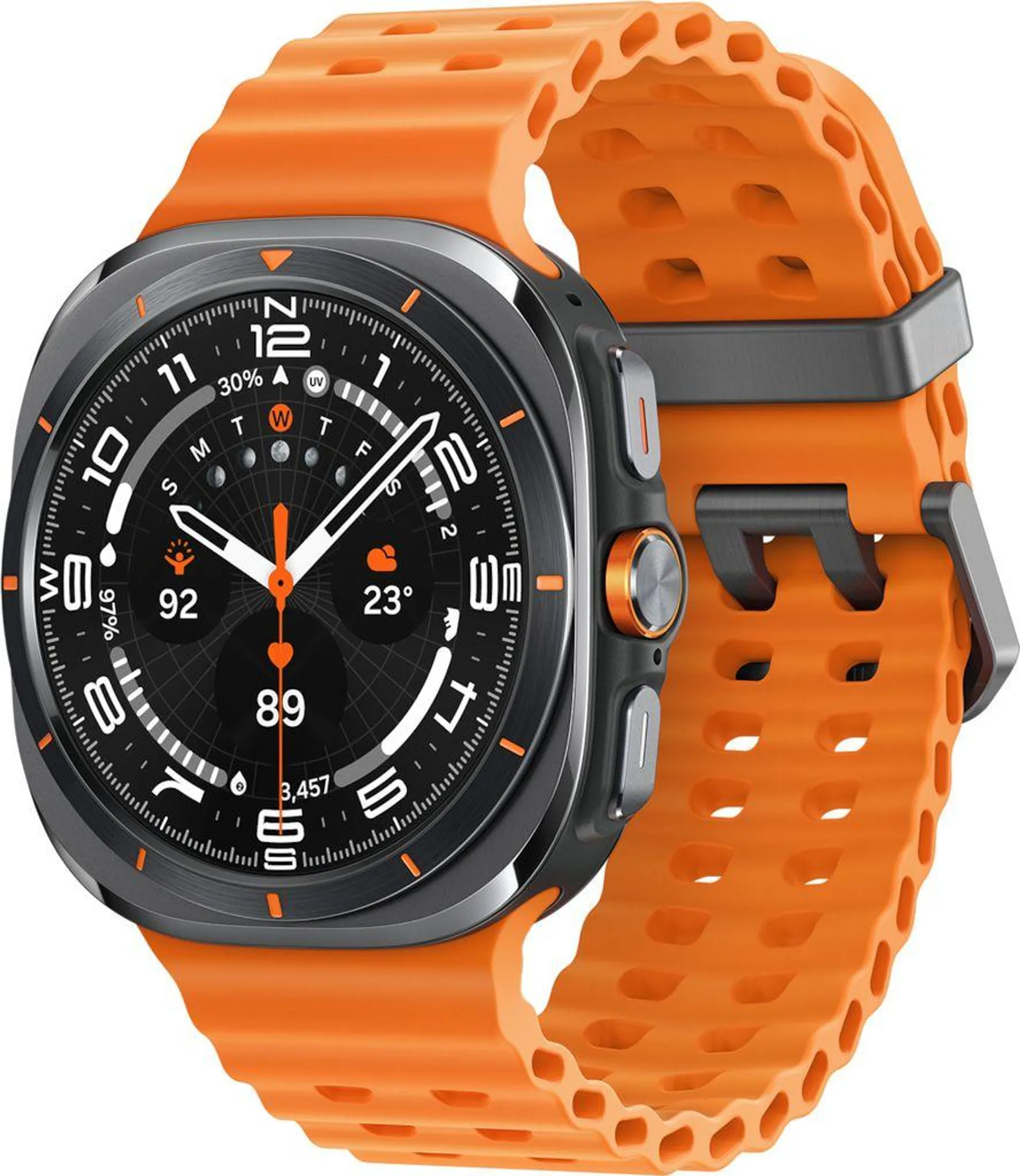 Samsung Galaxy Watch Ultra 4G 47 mm Grau (Titanium Gray) und Marine-Band Orangefarbenes Armband L705