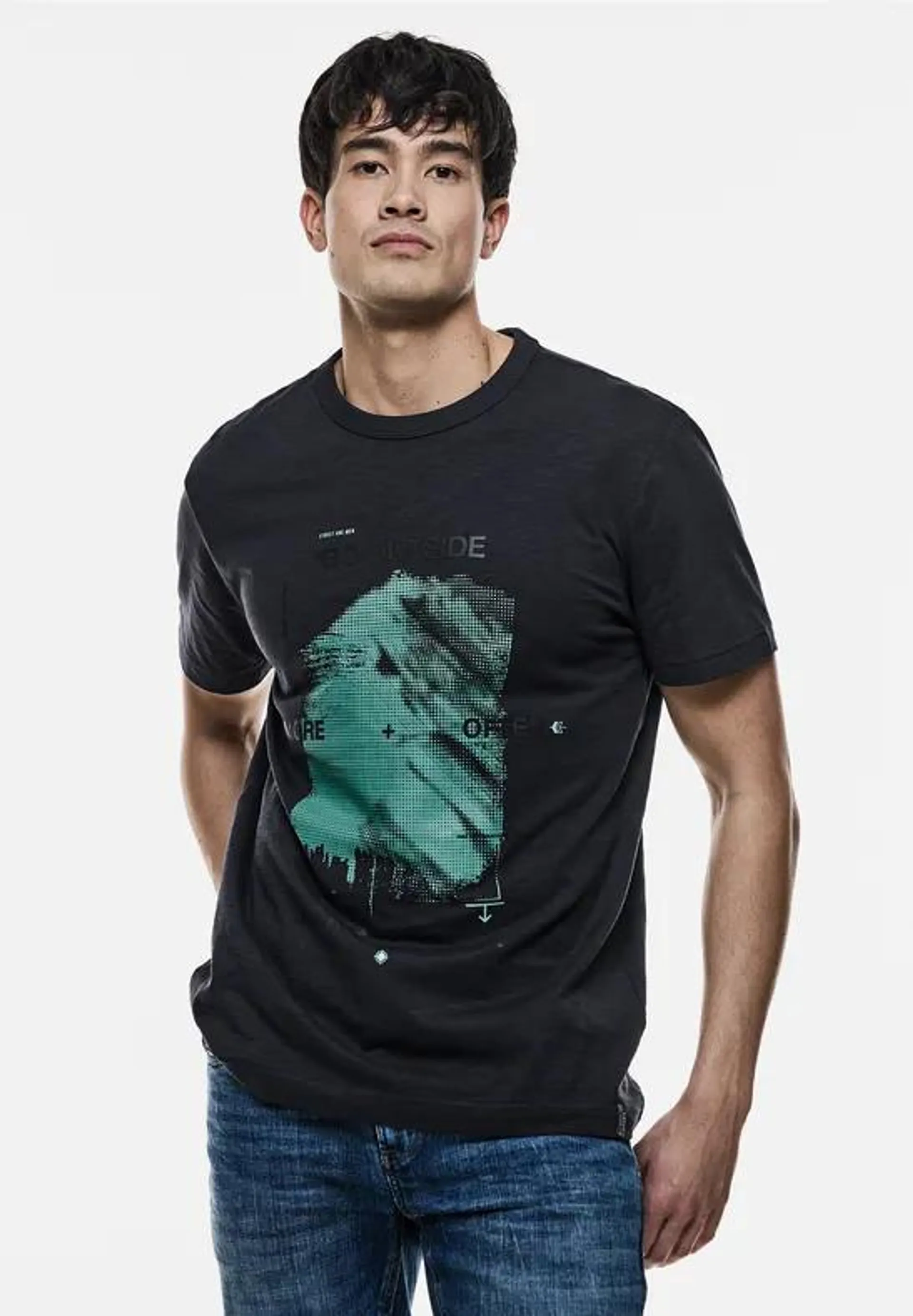 T-shirt van slubgaren met 3D-print