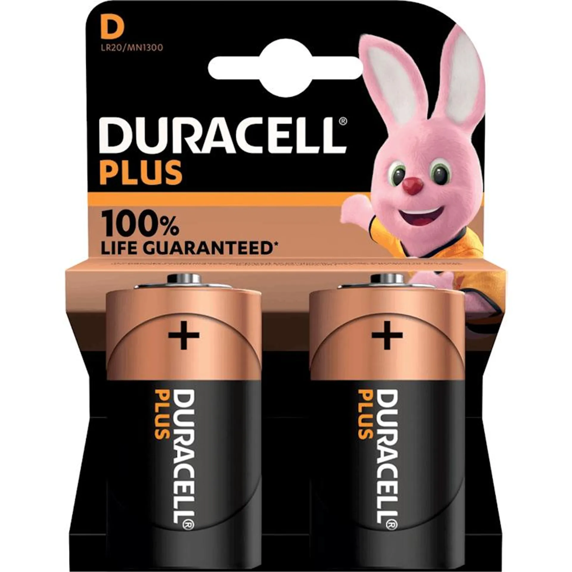 Duracell batterij Plus 100% D, blister van 2 stuks