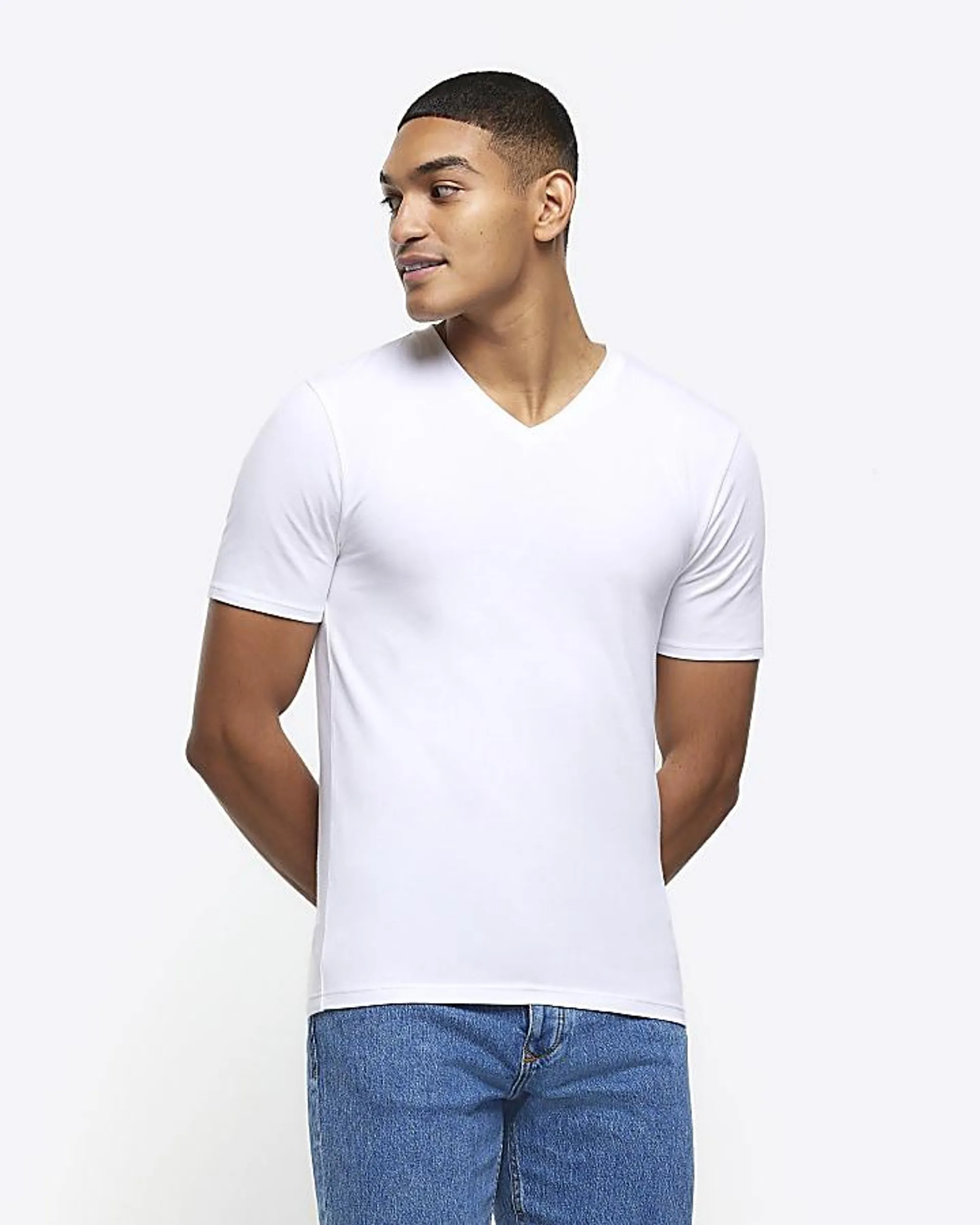 White muscle fit V neck t-shirt