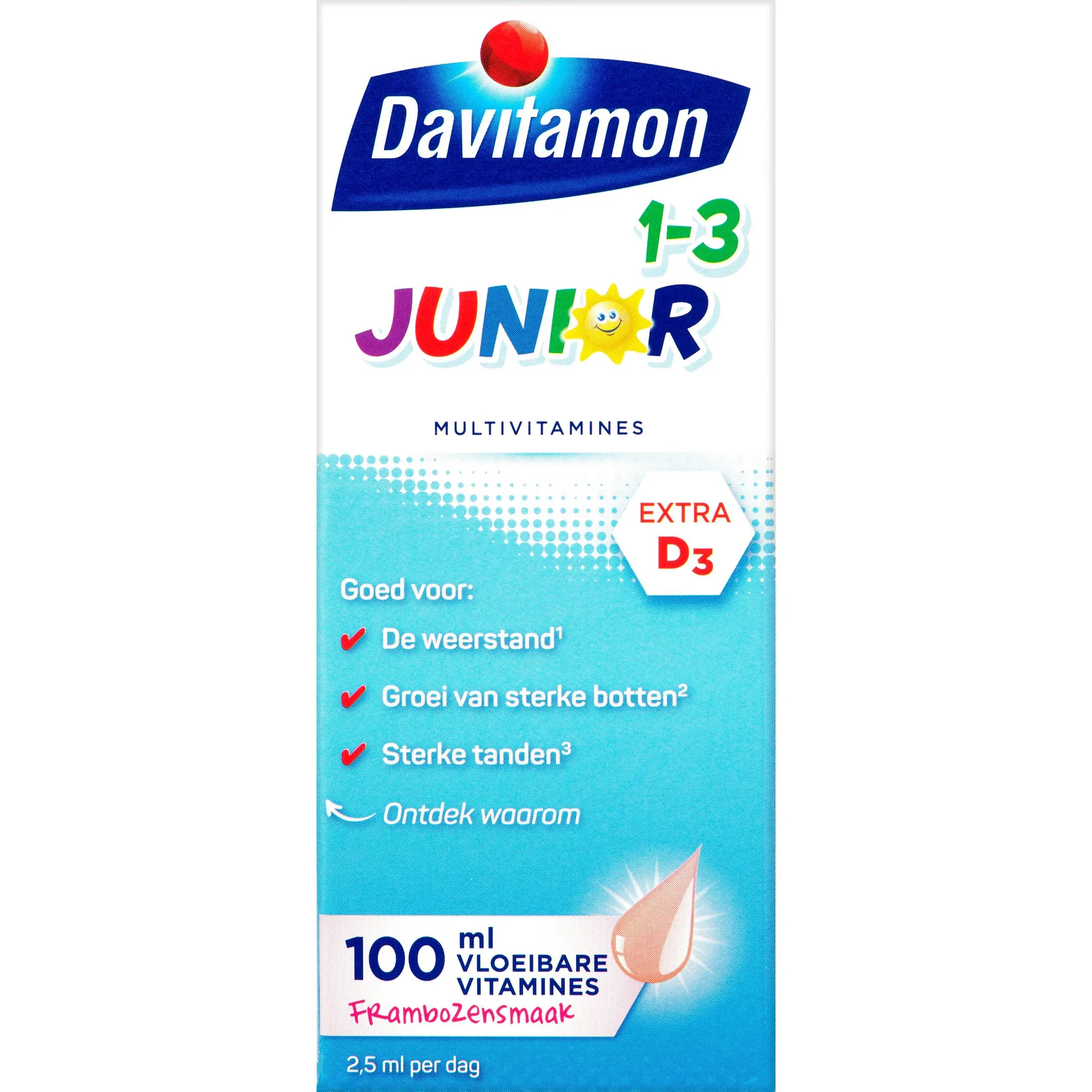 Davitamon Junior 1+ vloeibare vitamines framboos 100 milliliter