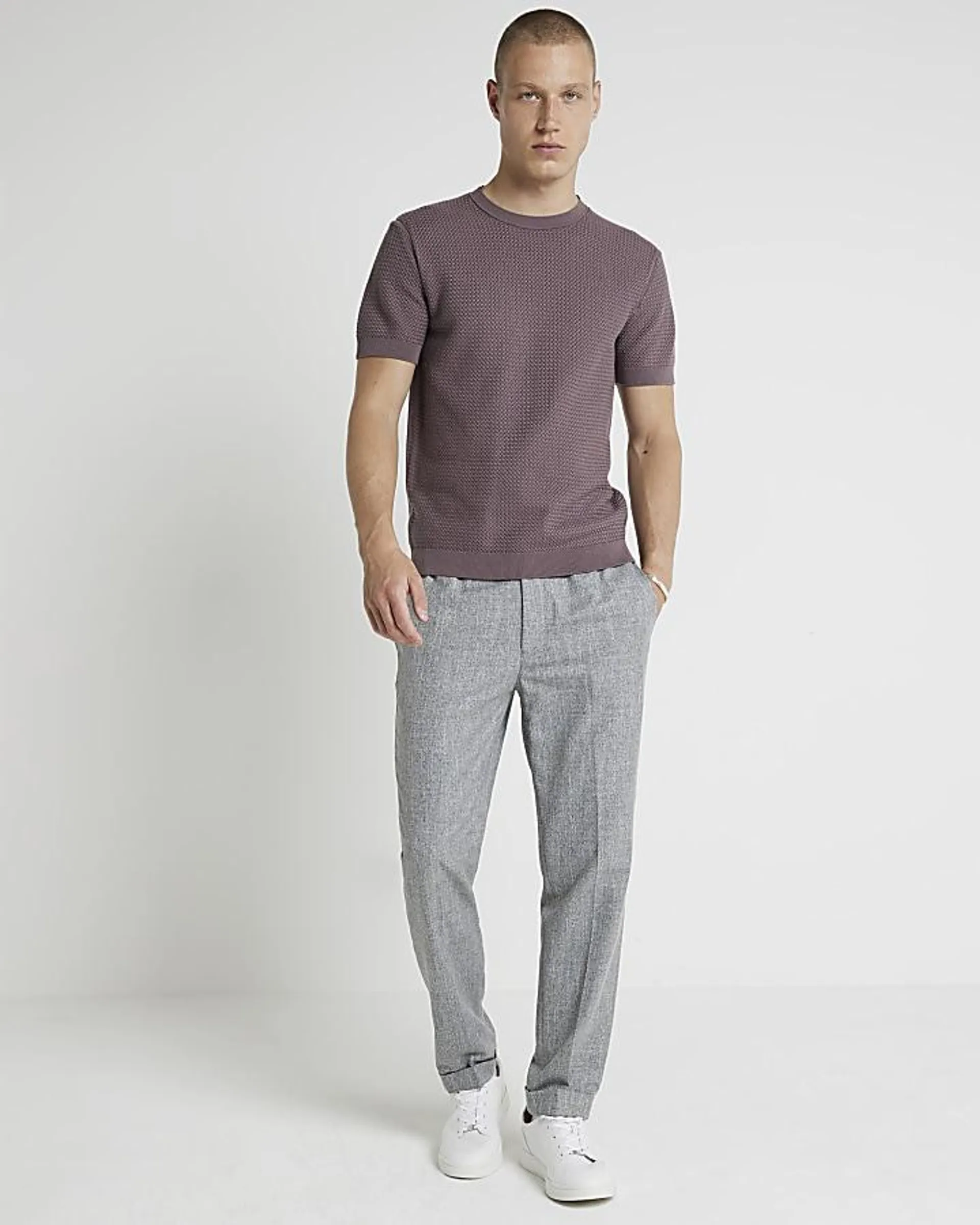 Grey slim fit textured smart joggers