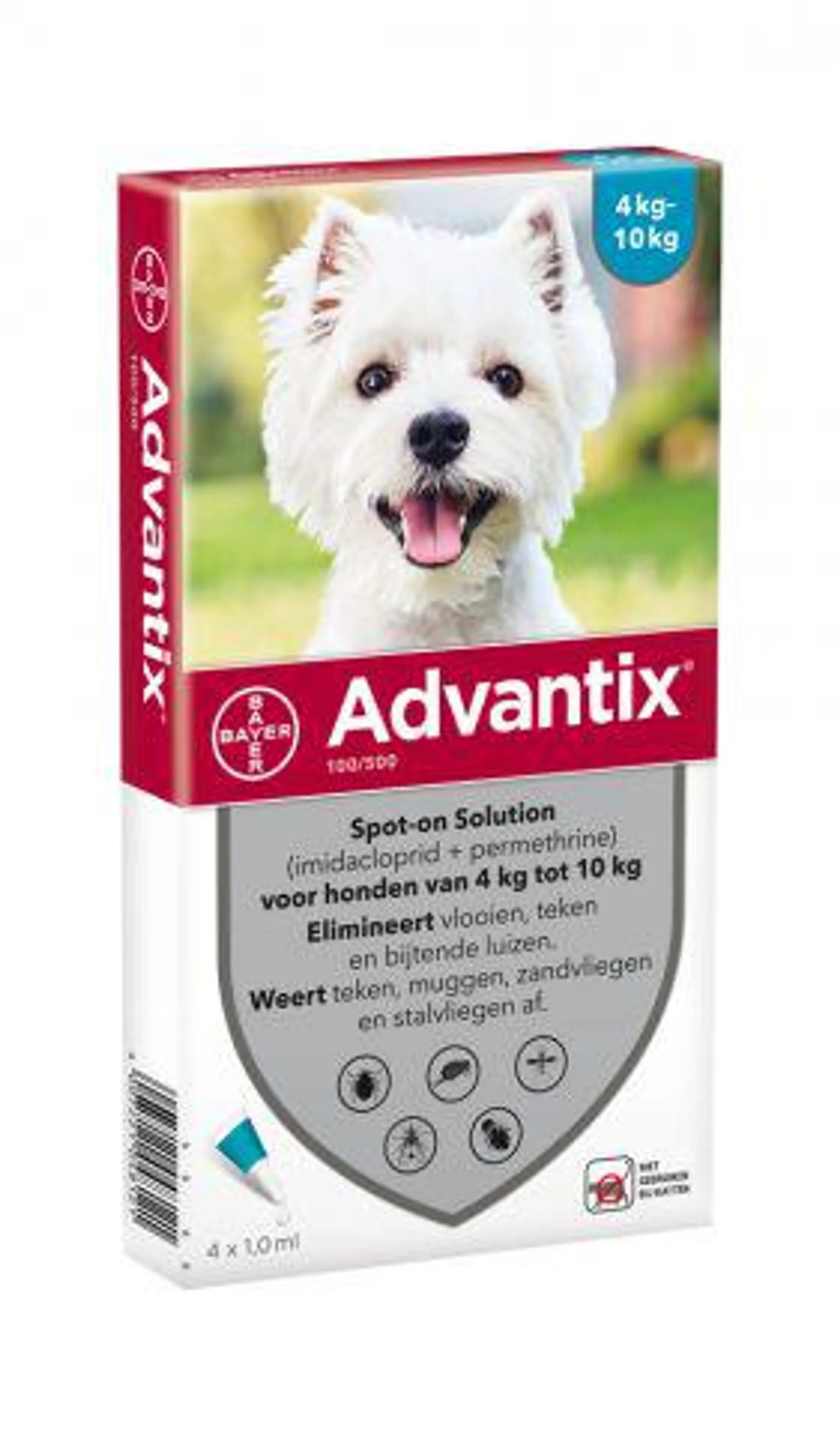 Advantix Spot-on 100 (4 tot 10 kg) - Teken & Vlooien middel - 4 X 1,0 ml
