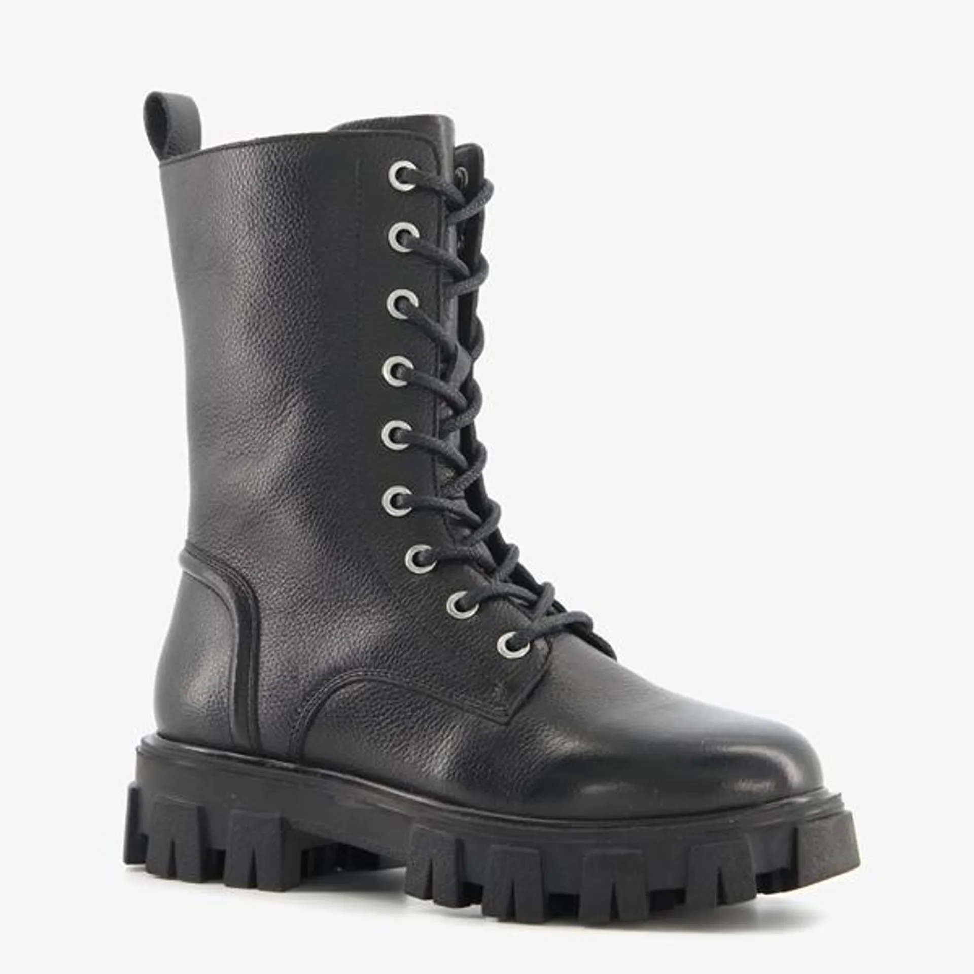 Groot leren meisjes veterboots met chunky zool