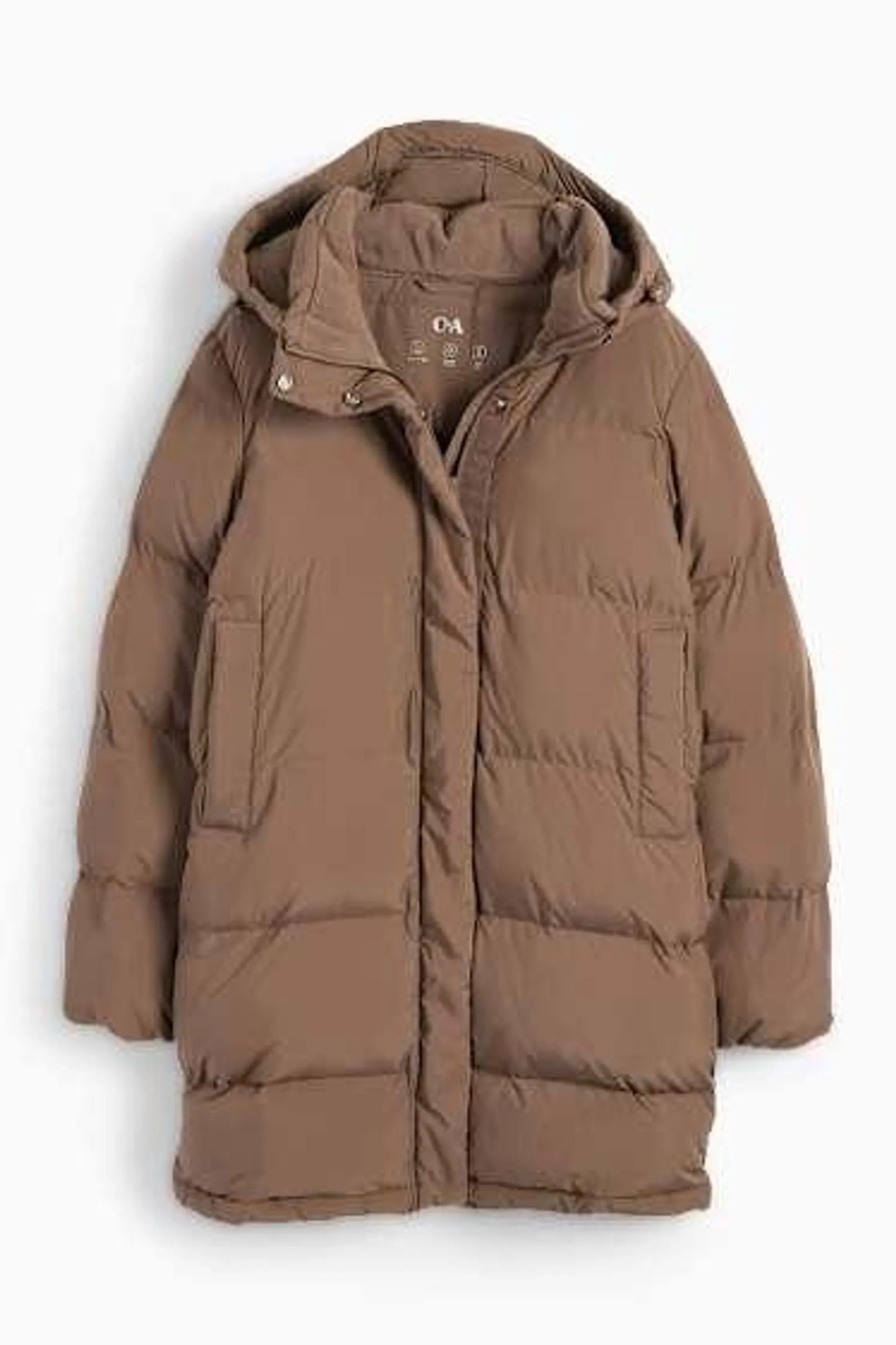 Quilted coat with hood - water-repellent