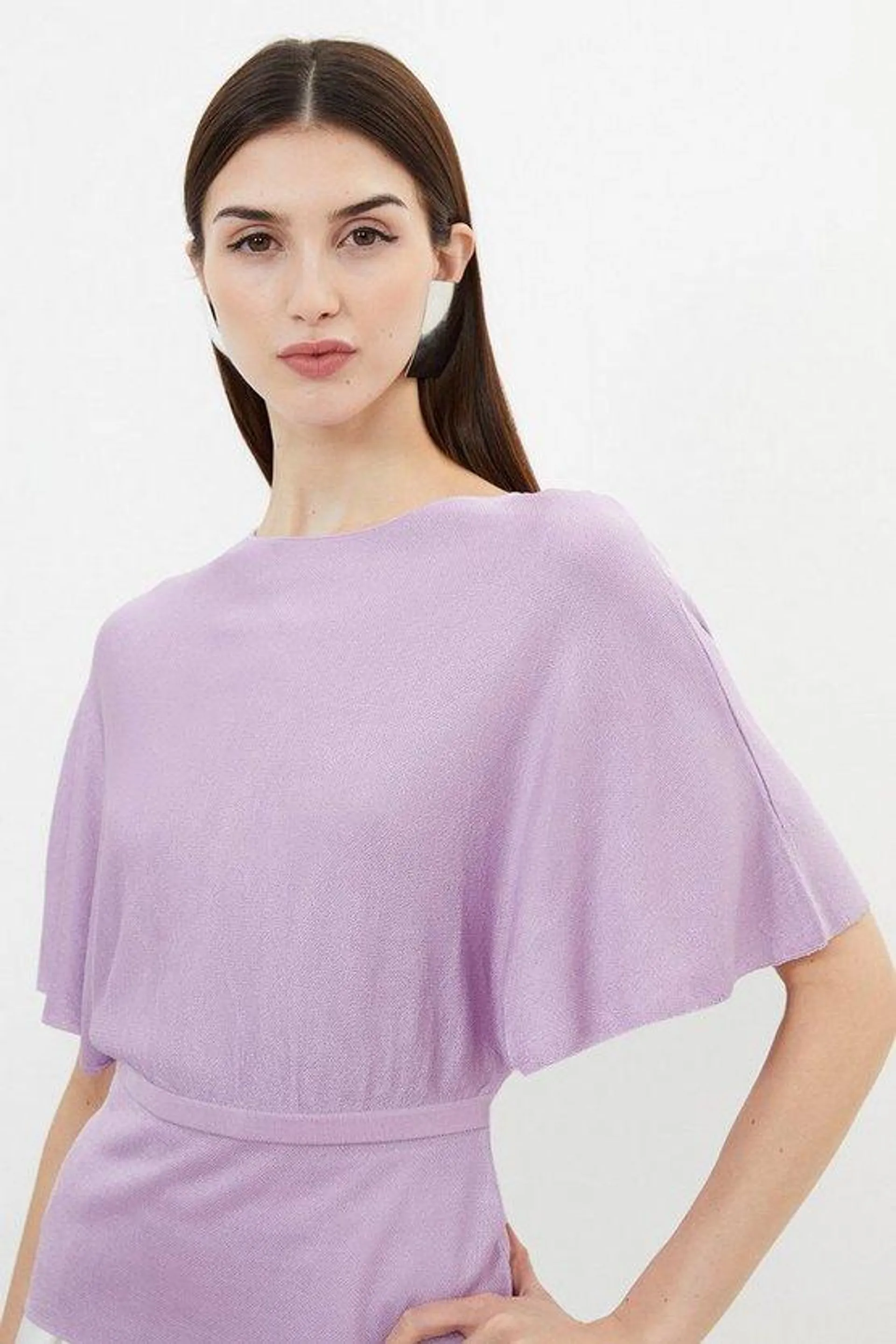 Slinky Viscose Blend Knit Angel Sleeve Tie Detail Top