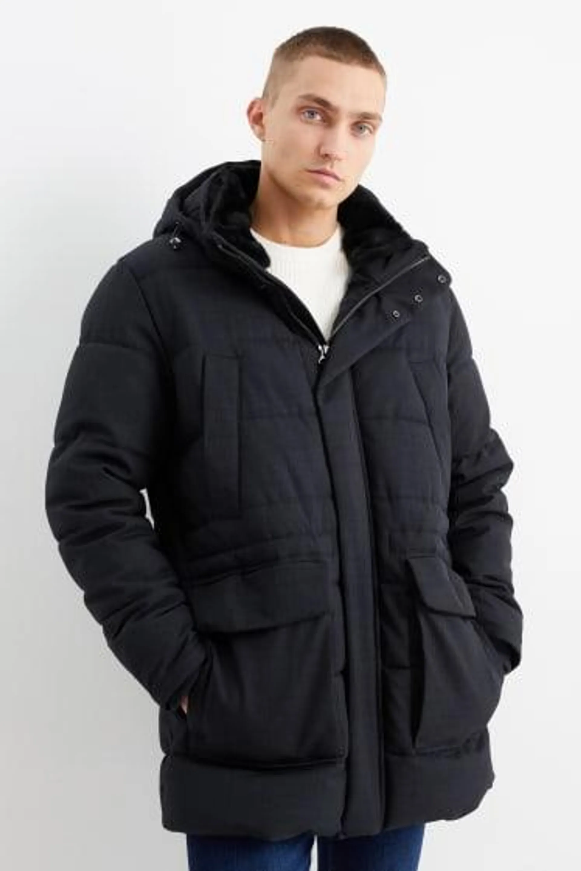 Parka with hood and faux fur trim - winter