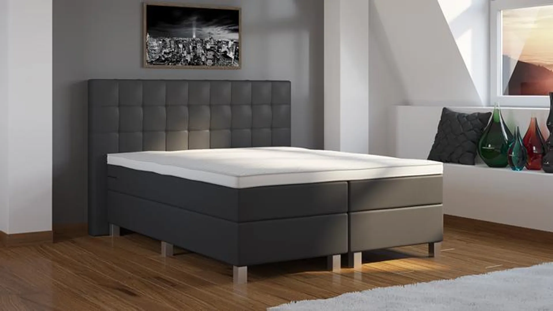 Boxspring Quinto Skai Leer Compleet Vlak