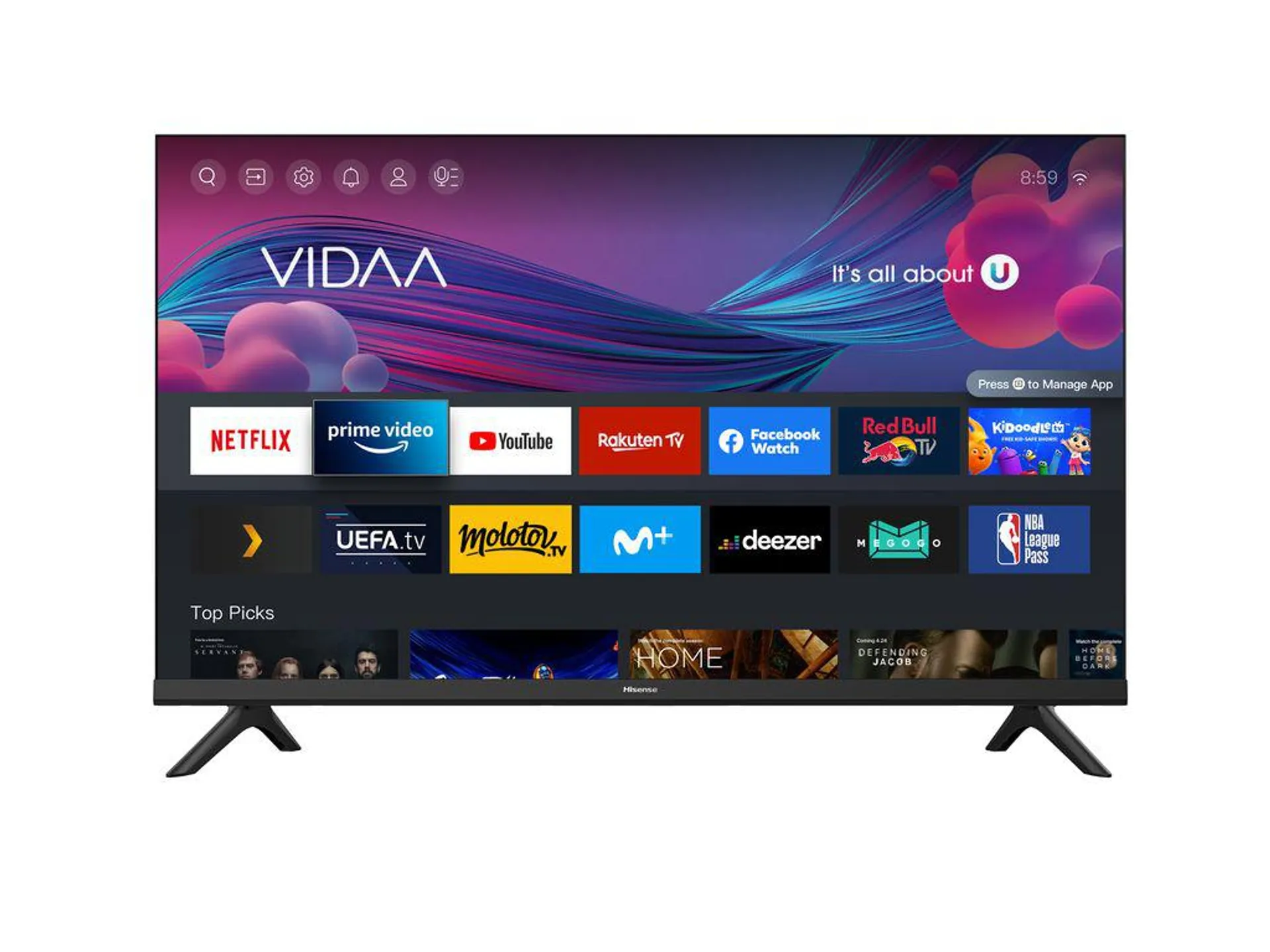 Hisense 40A4DG 40 Zoll (101 cm Bildschirmdiagonale) Fernseher mit Full HD / Triple Tuner DVB-T2 /T/C / S2 / S