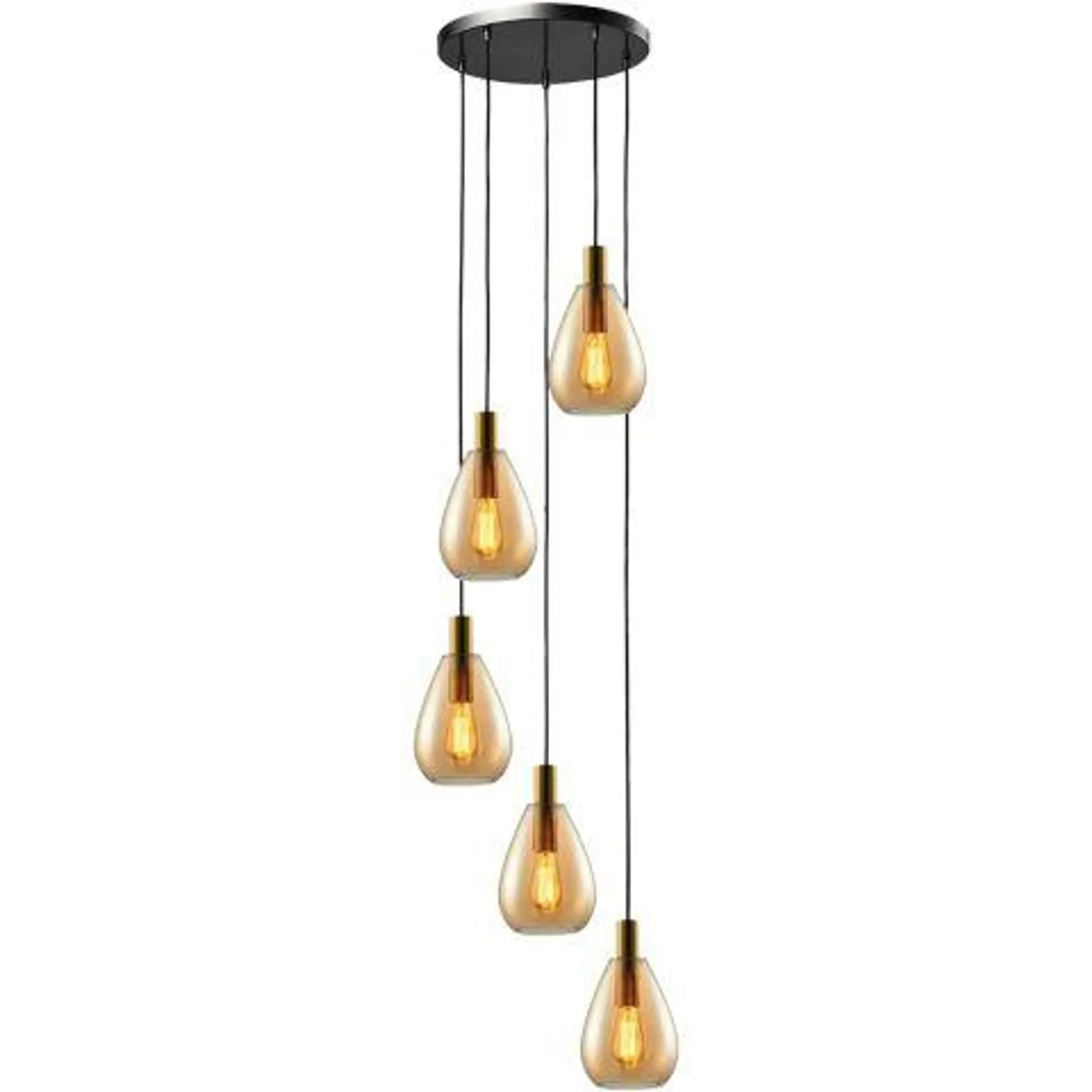 Hanglamp Felinio amber glas 5-lichts rond