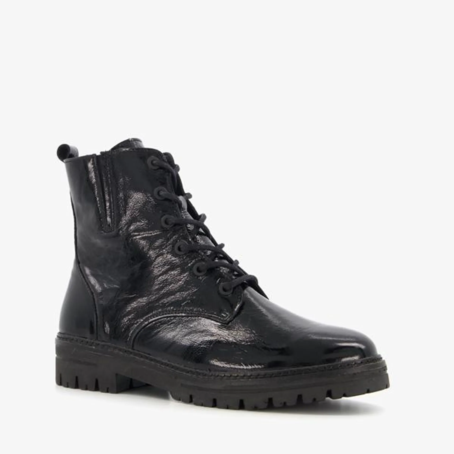 Hush Puppies leren dames lak veterboots zwart