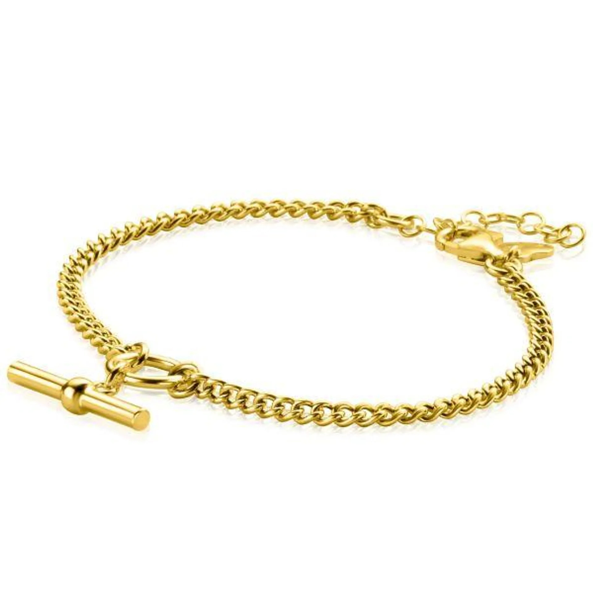 ZINZI Gold Plated Sterling Silver Curb Chain Bracelet with Trendy Toggle Clasp Charm 16.5-19.5 cm ZIA2359