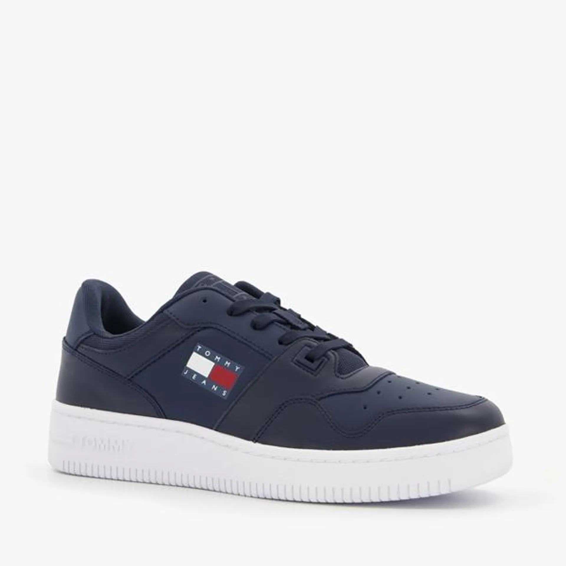 Blauwe Tommy Hilfiger Retro Basket heren sneakers. Gemaakt van leer, een bi...