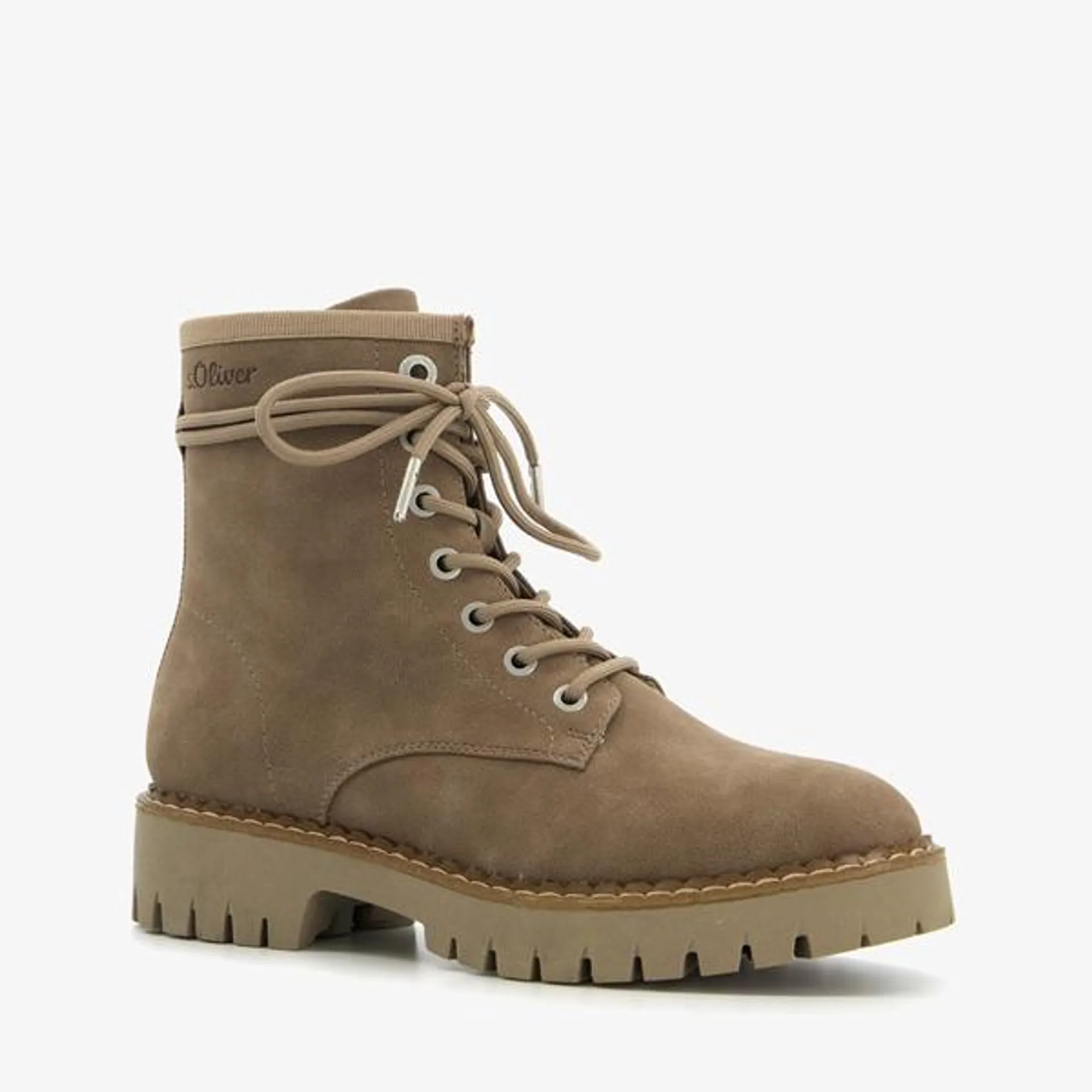 Taupe veterboots voor dames uit de s.Oliver collectie. Een mooie suedelook ...