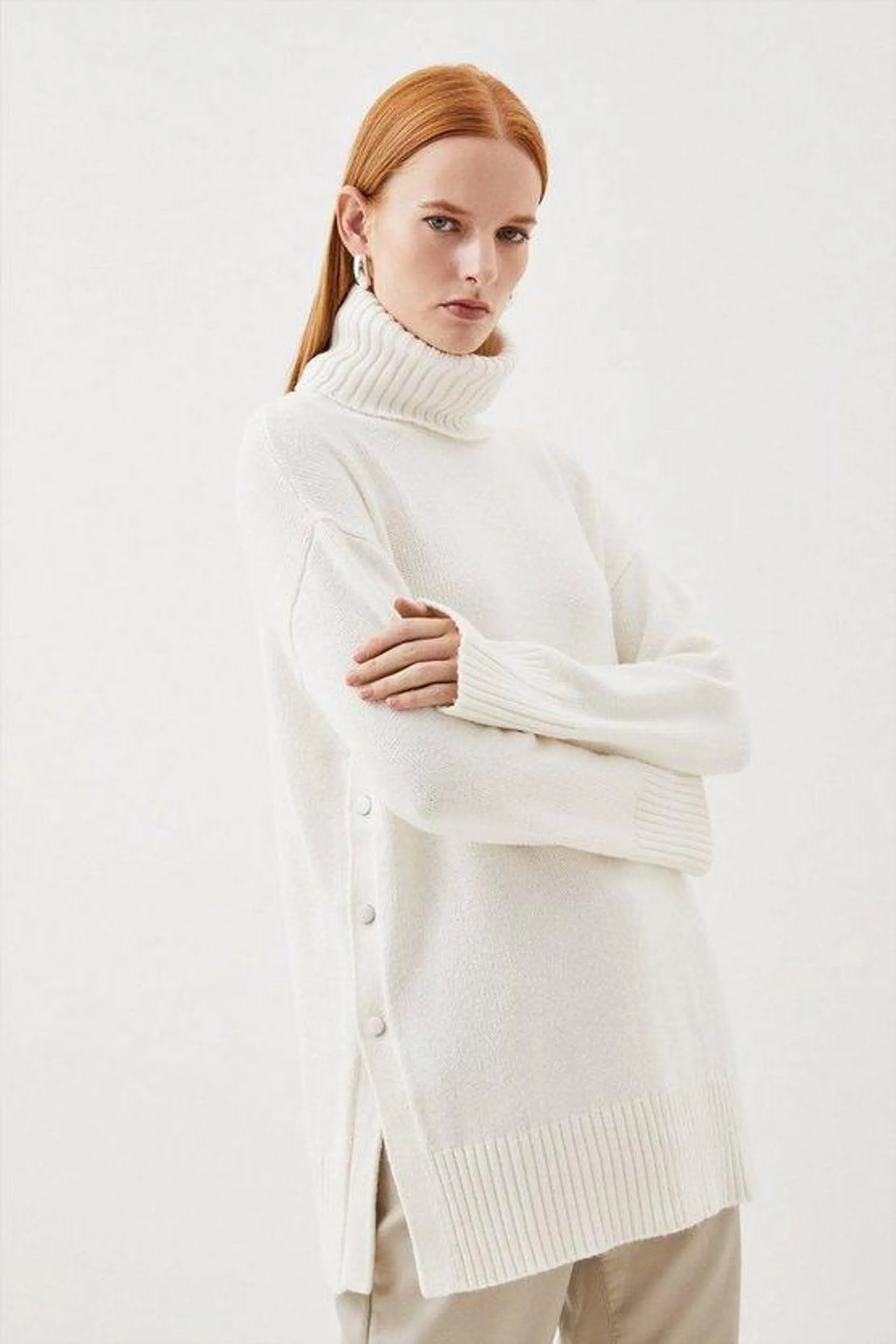 Cashmere Blend Roll Neck Knit Longline Jumper