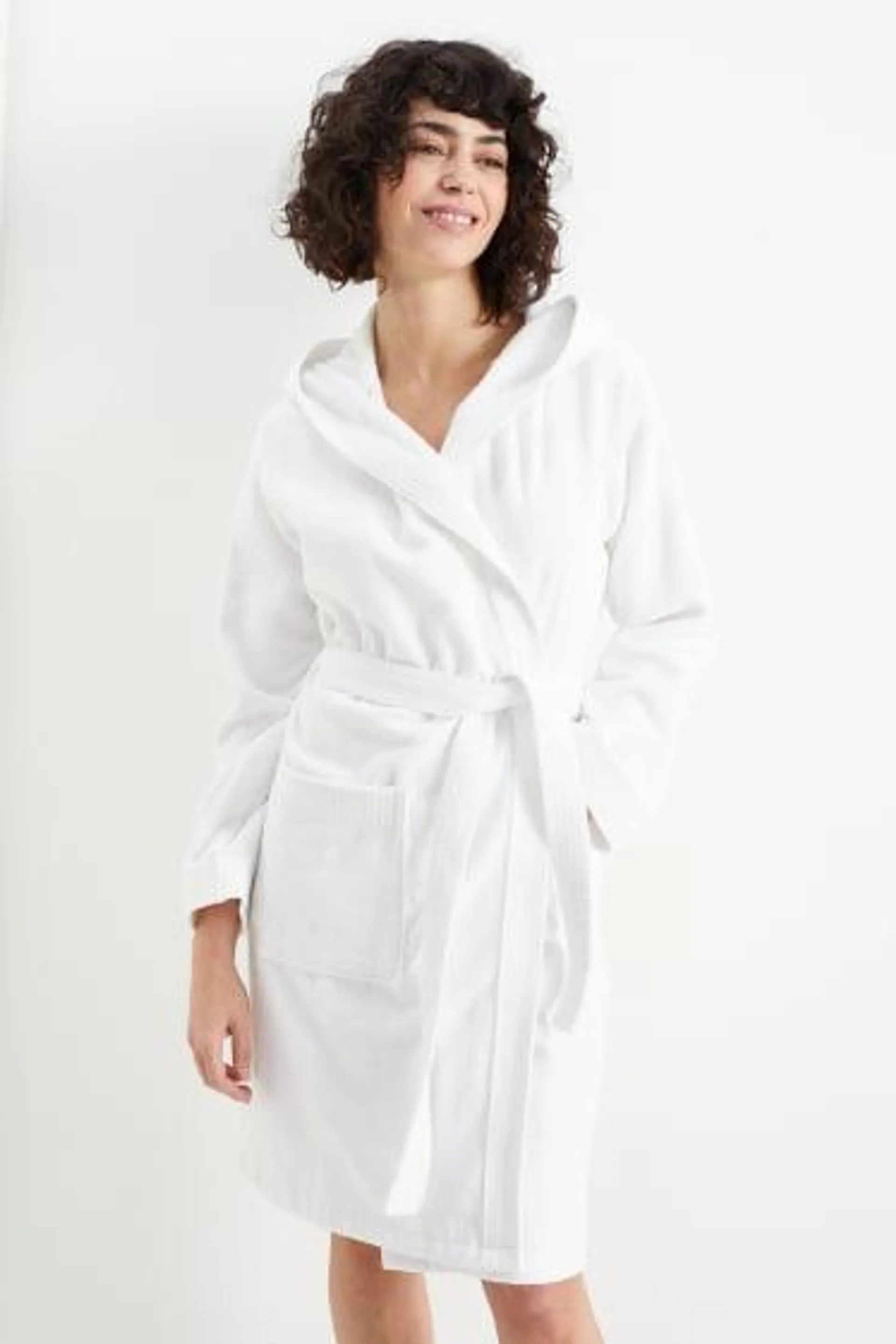 Terry cloth bathrobe with hood