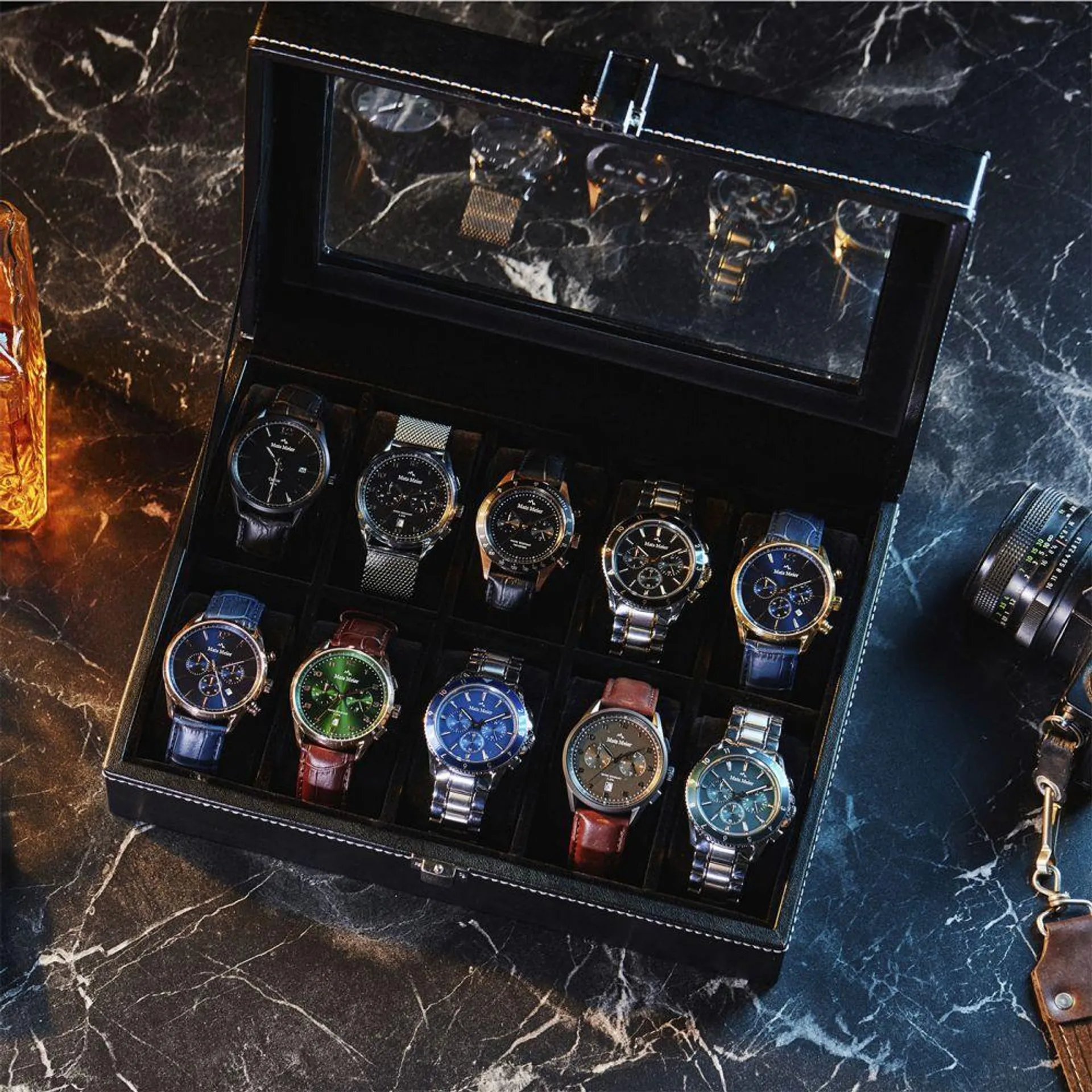 Mont Fort zwarte horlogebox voor 10 horloges