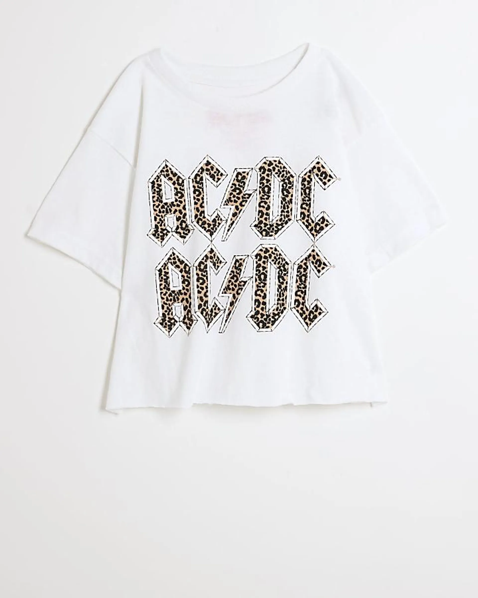 Girls white leopard AC DC print t-shirt