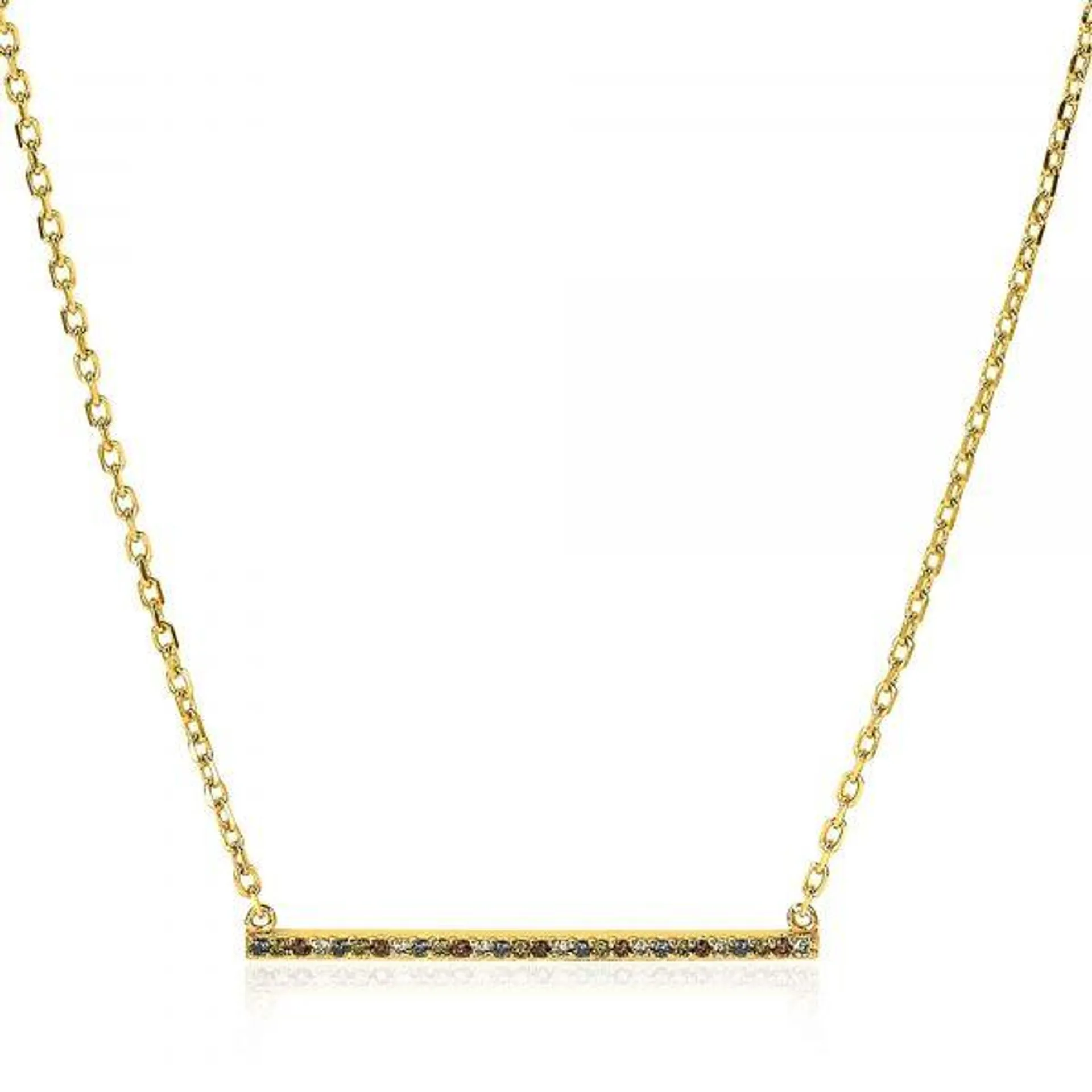 ZINZI Gold Plated Sterling Silver Chain Necklace Bar White Zirconias and Green Blue Brown Color Stones 42-45cm ZIC1964G