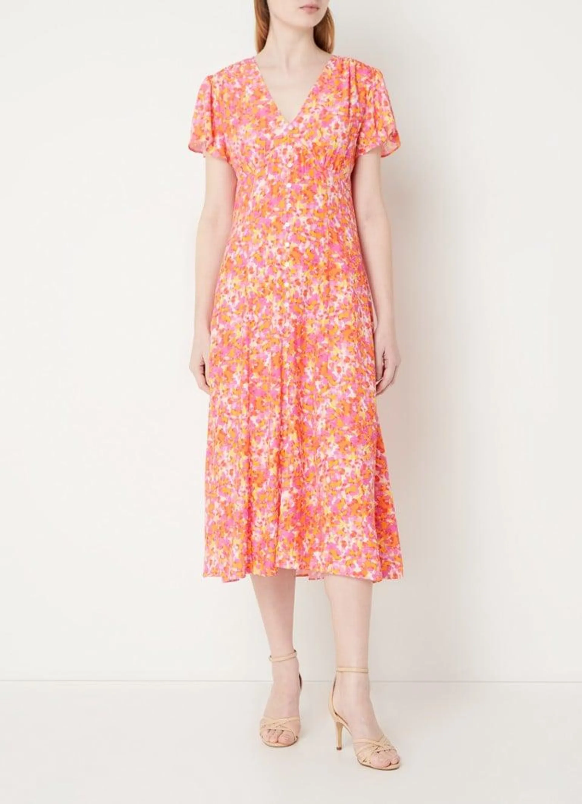 Delphine midi blousejurk met print en pofmouw