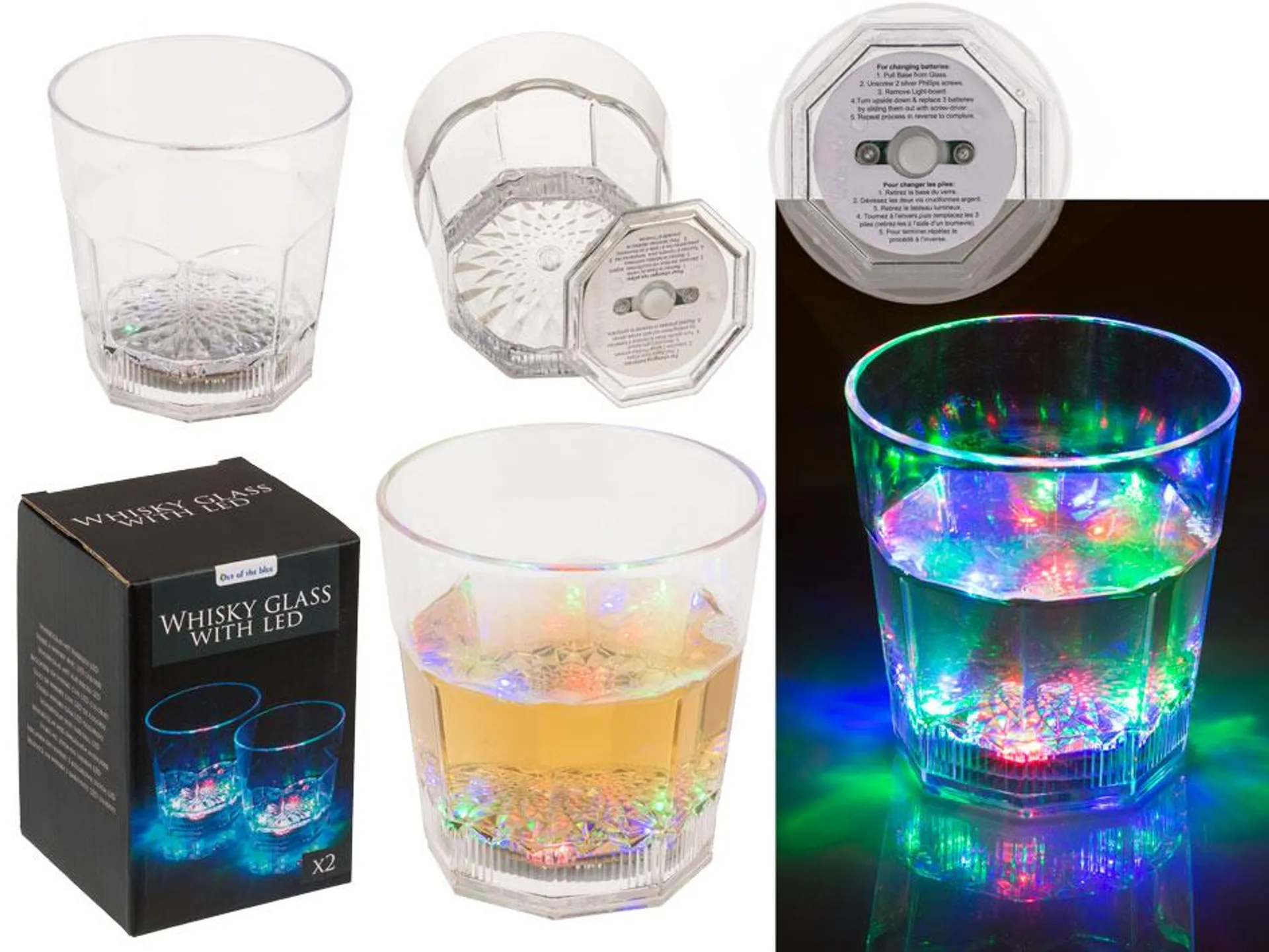 Acryl-Whiskyglas Met Kleurrijke LED Set Van 2