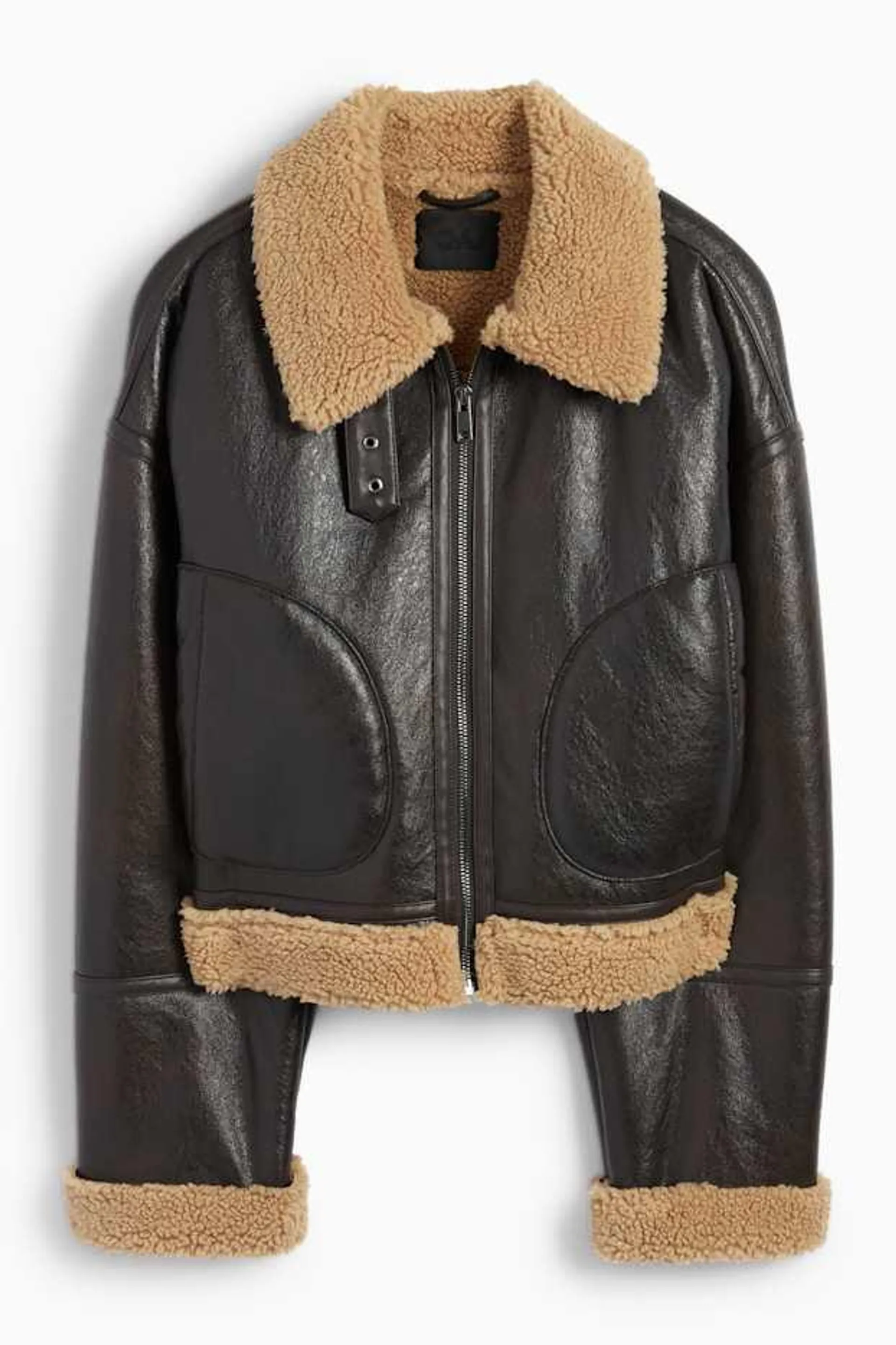 Imitatie shearling jas - imitatieleer