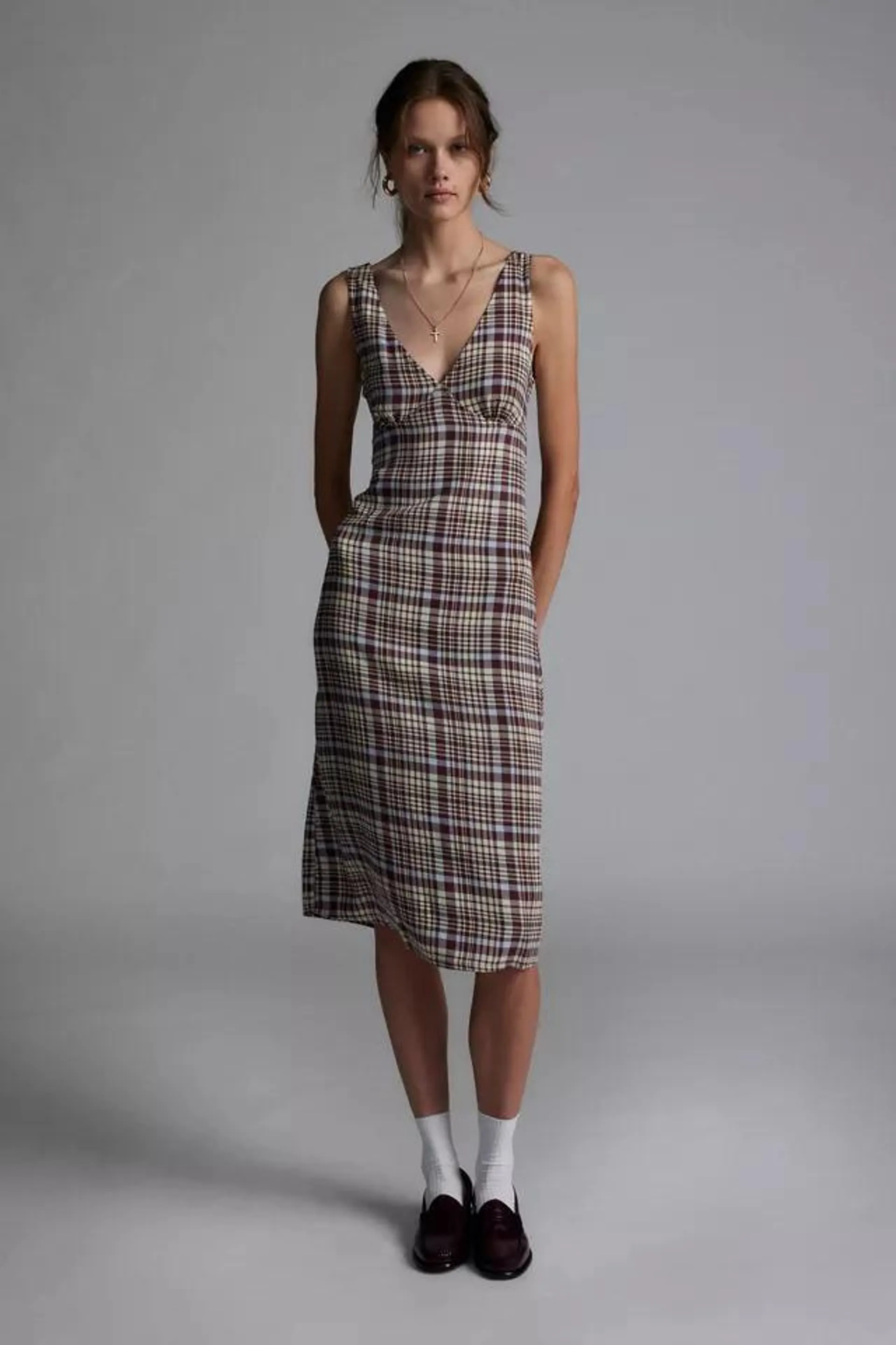 Motel Livia Plaid Midi Dress