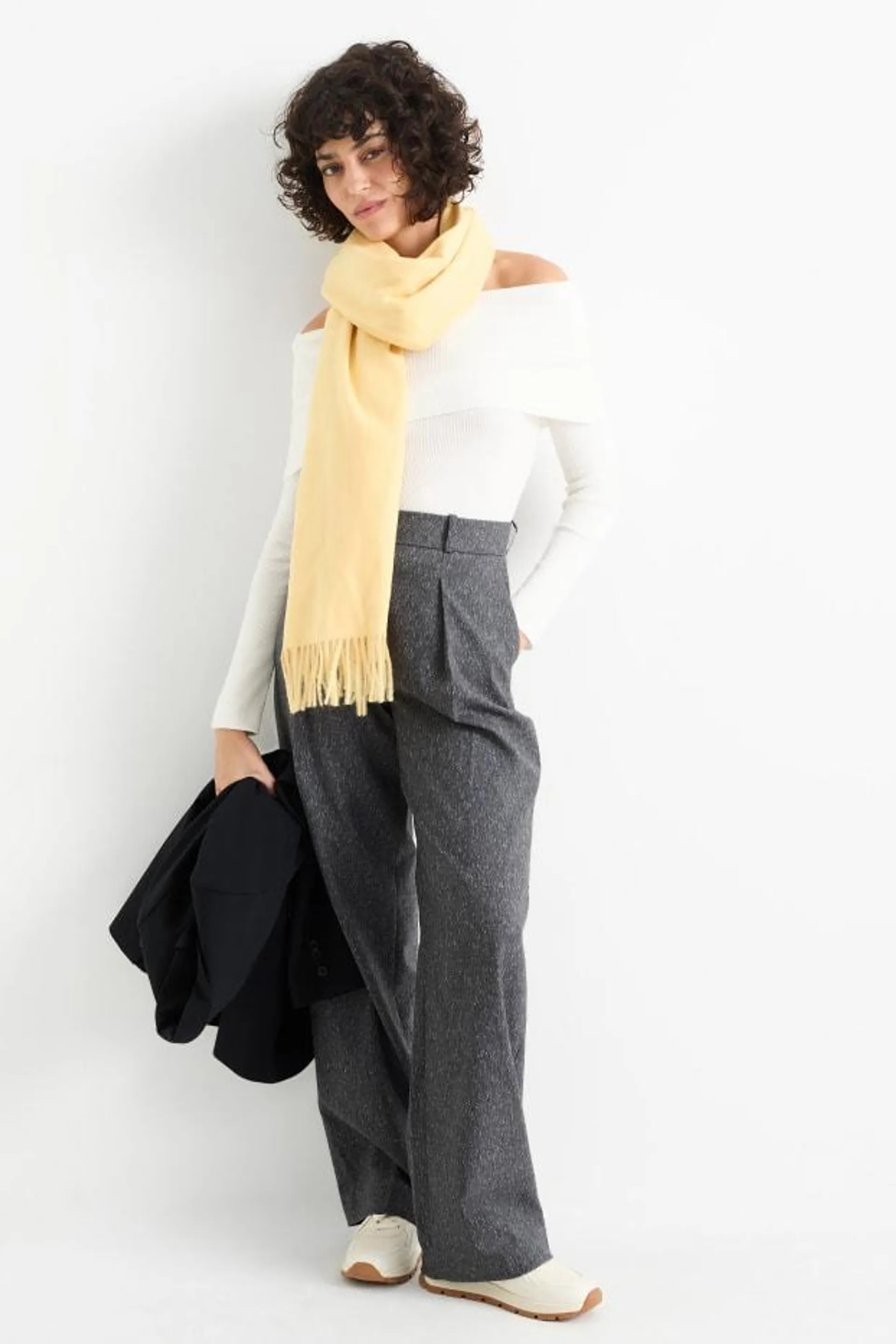 Cloth trousers - high waist - wide leg - patterned