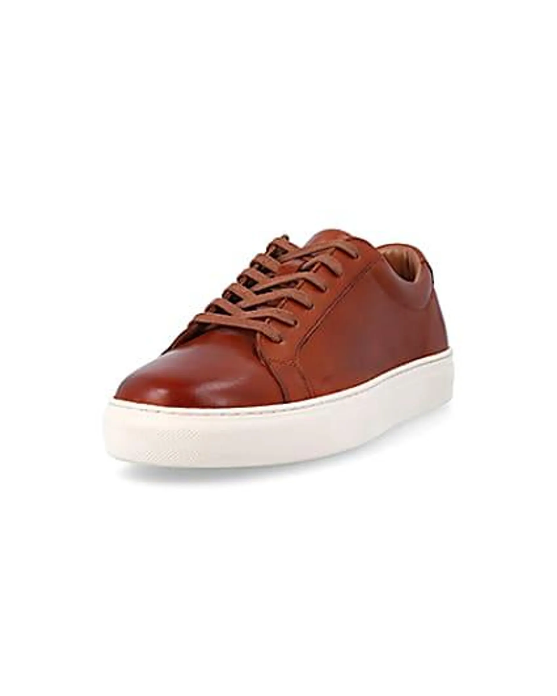 Brown leather lace up trainers