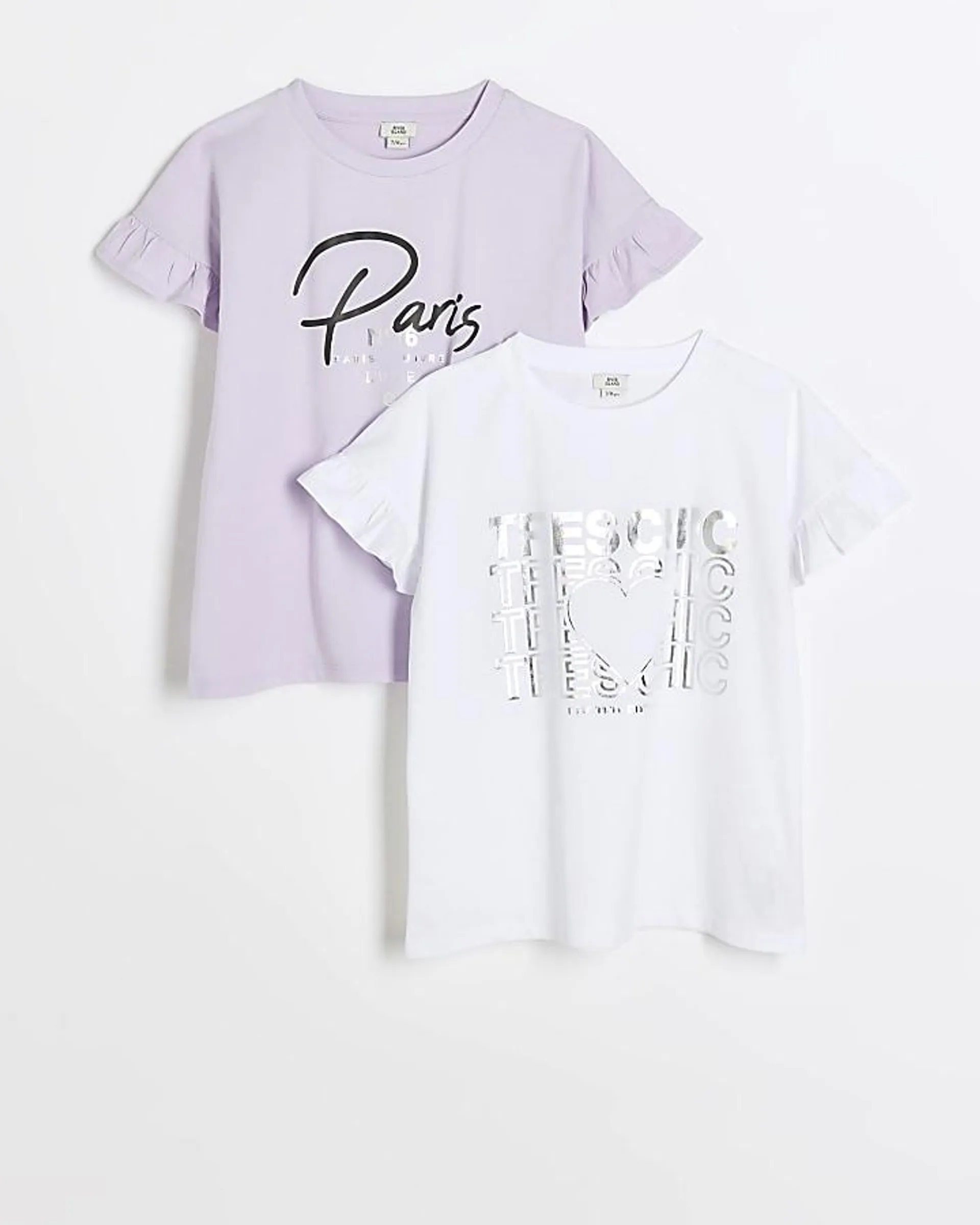 Girls purple graphic print t-shirt 2 pack