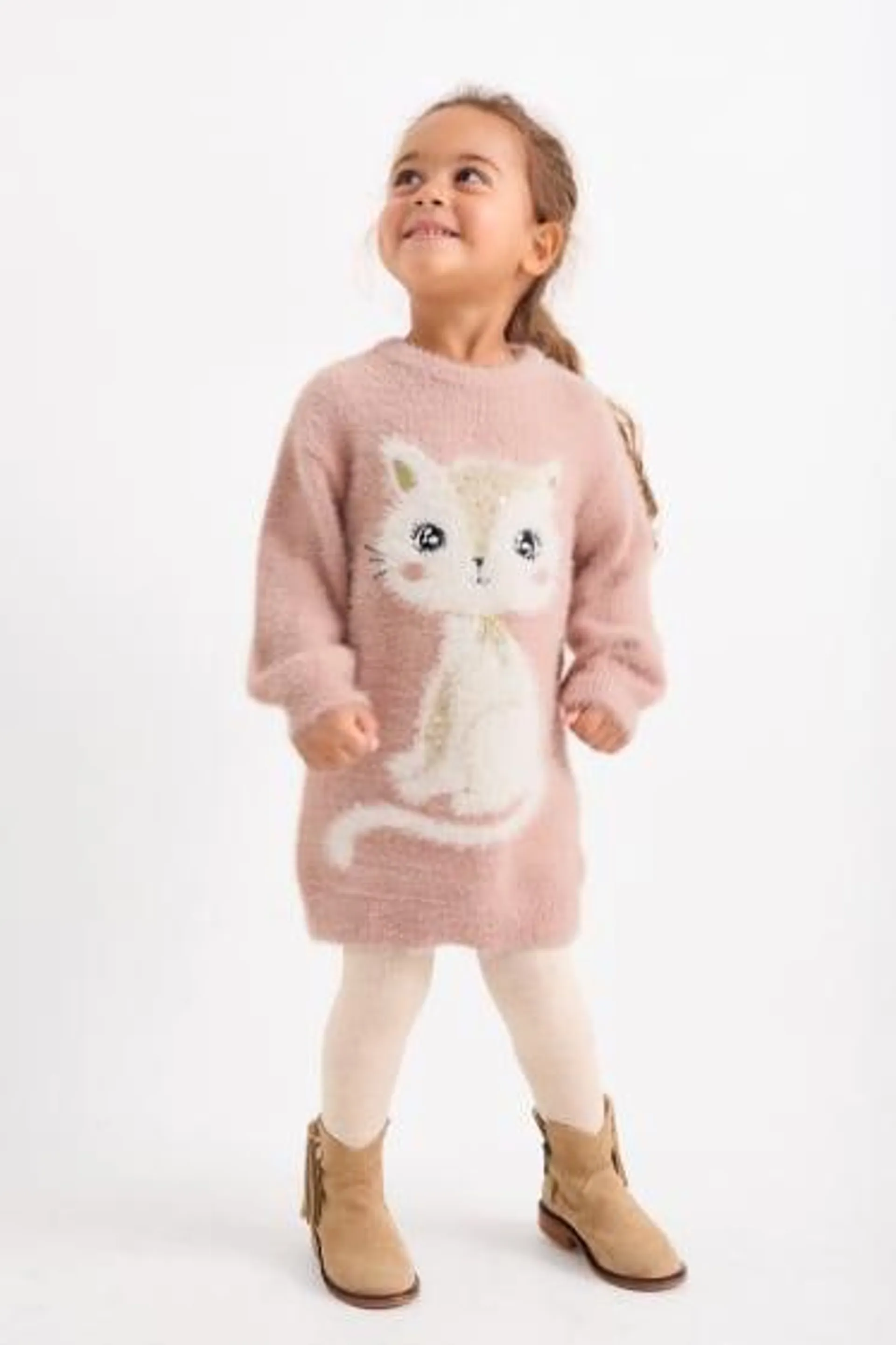 Cat - set - knitted dress and tights - 2 piece