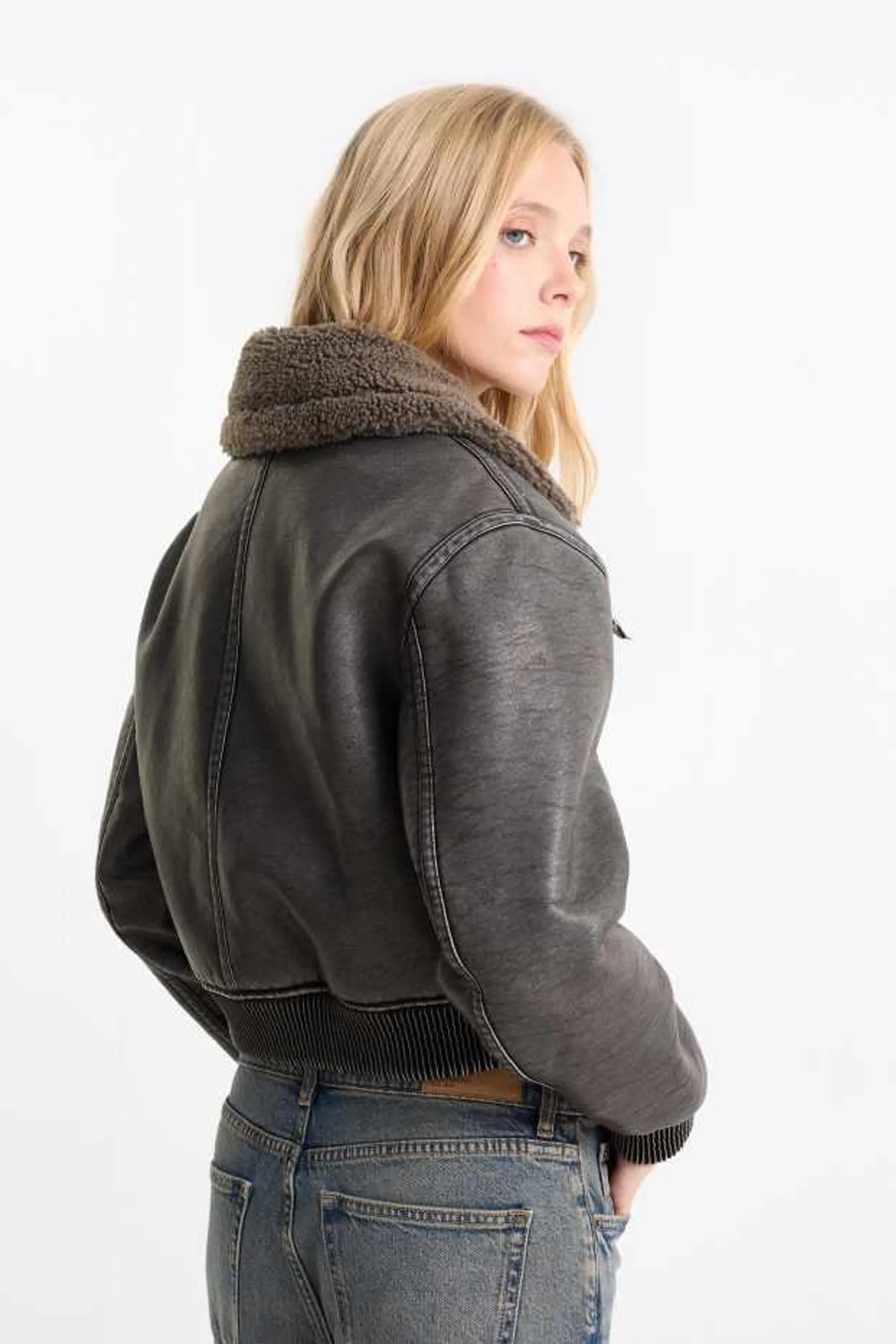 Faux shearling jacket - faux leather