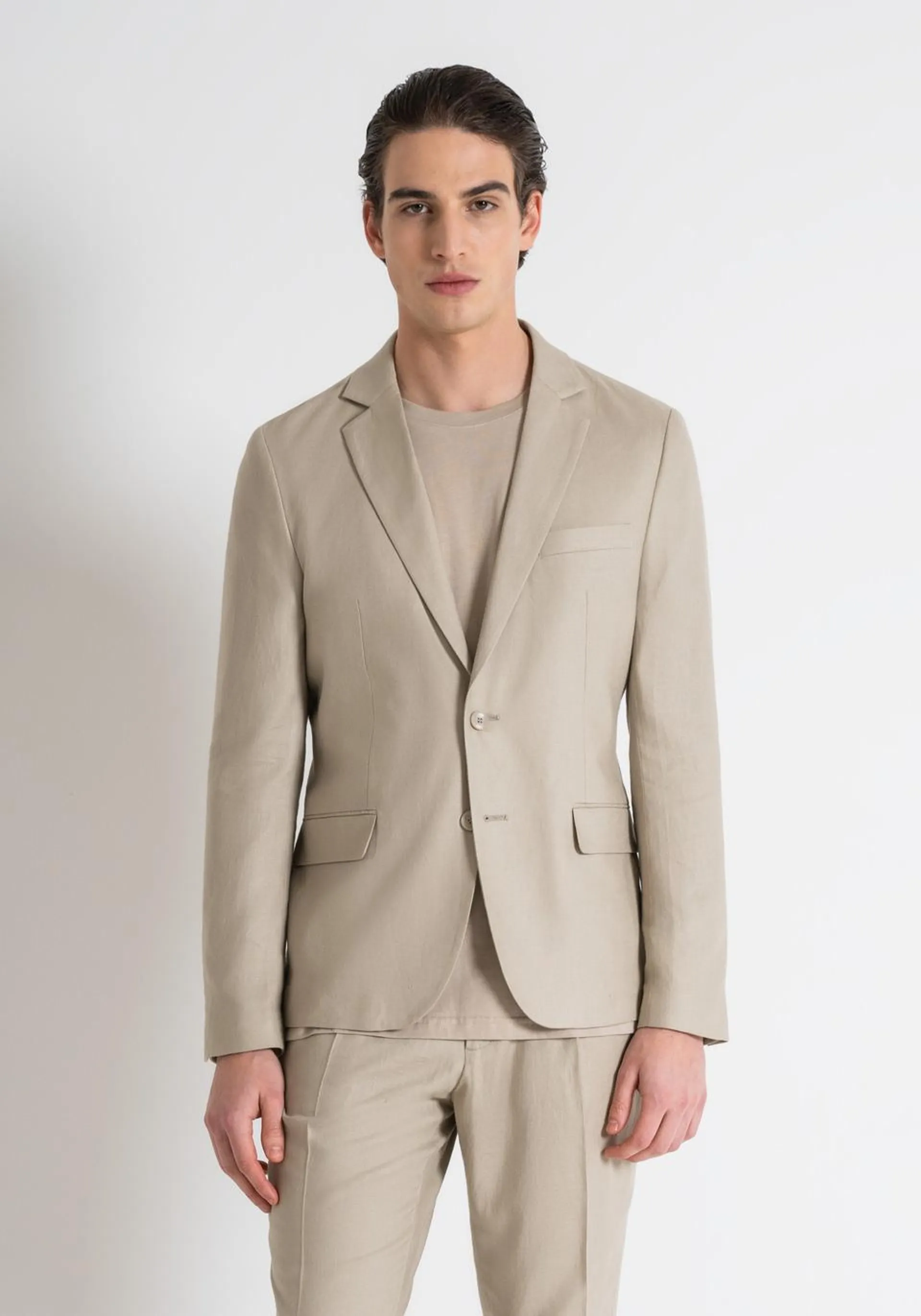 ZELDA" SLIM FIT JACKET IN LINEN BLEND FABRIC