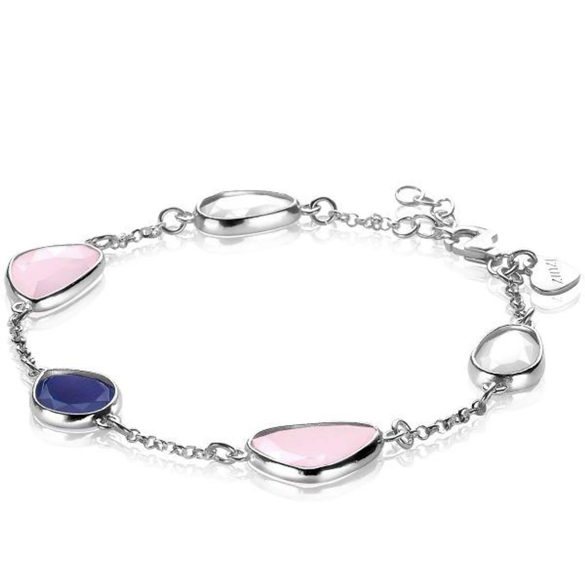 ZINZI Sterling Silver Bracelet Pink Blue and White Stones in Trendy Shapes ZIA1998