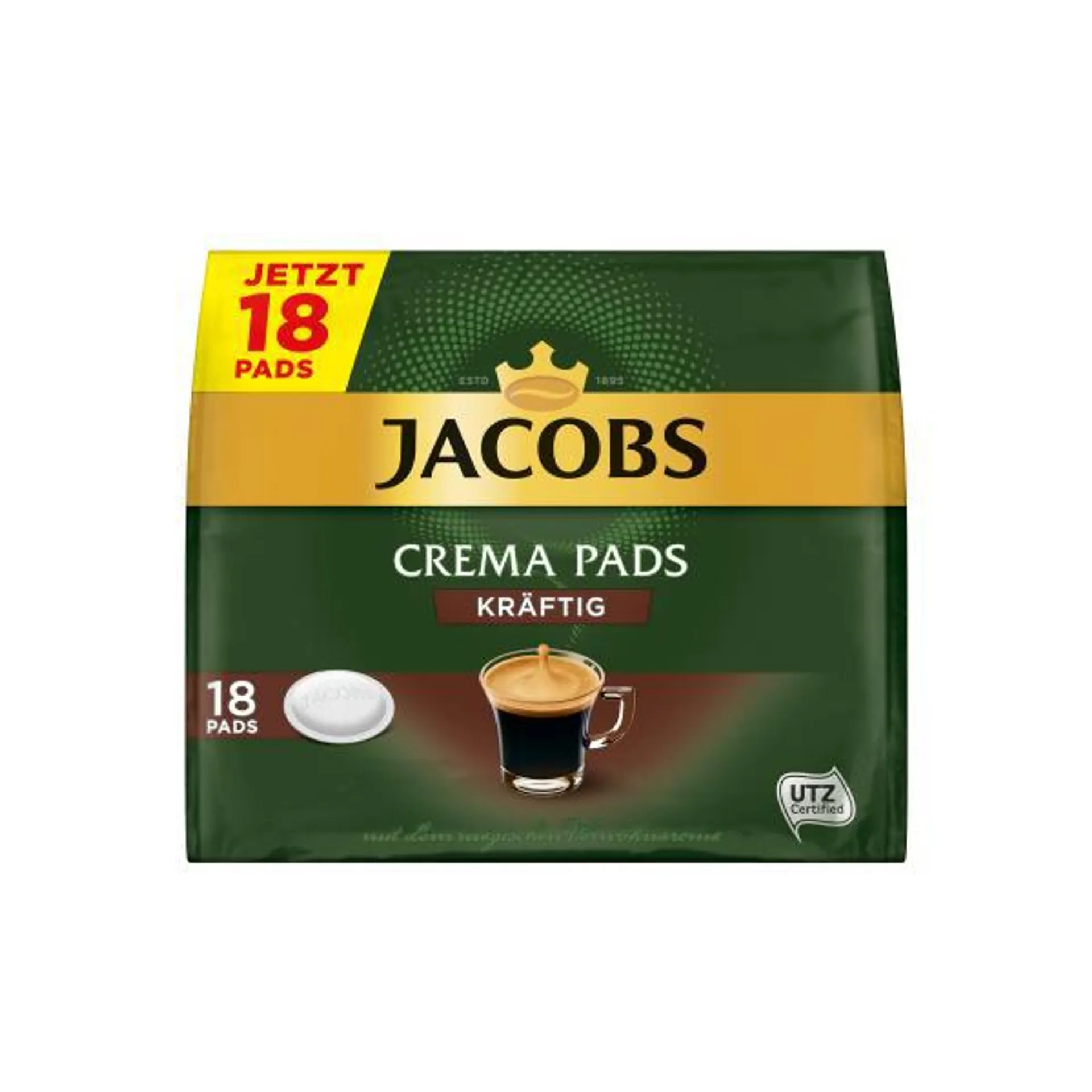 Jacobs Kaffeepads Crema Kräftig, 18 Senseo kompatible Pads