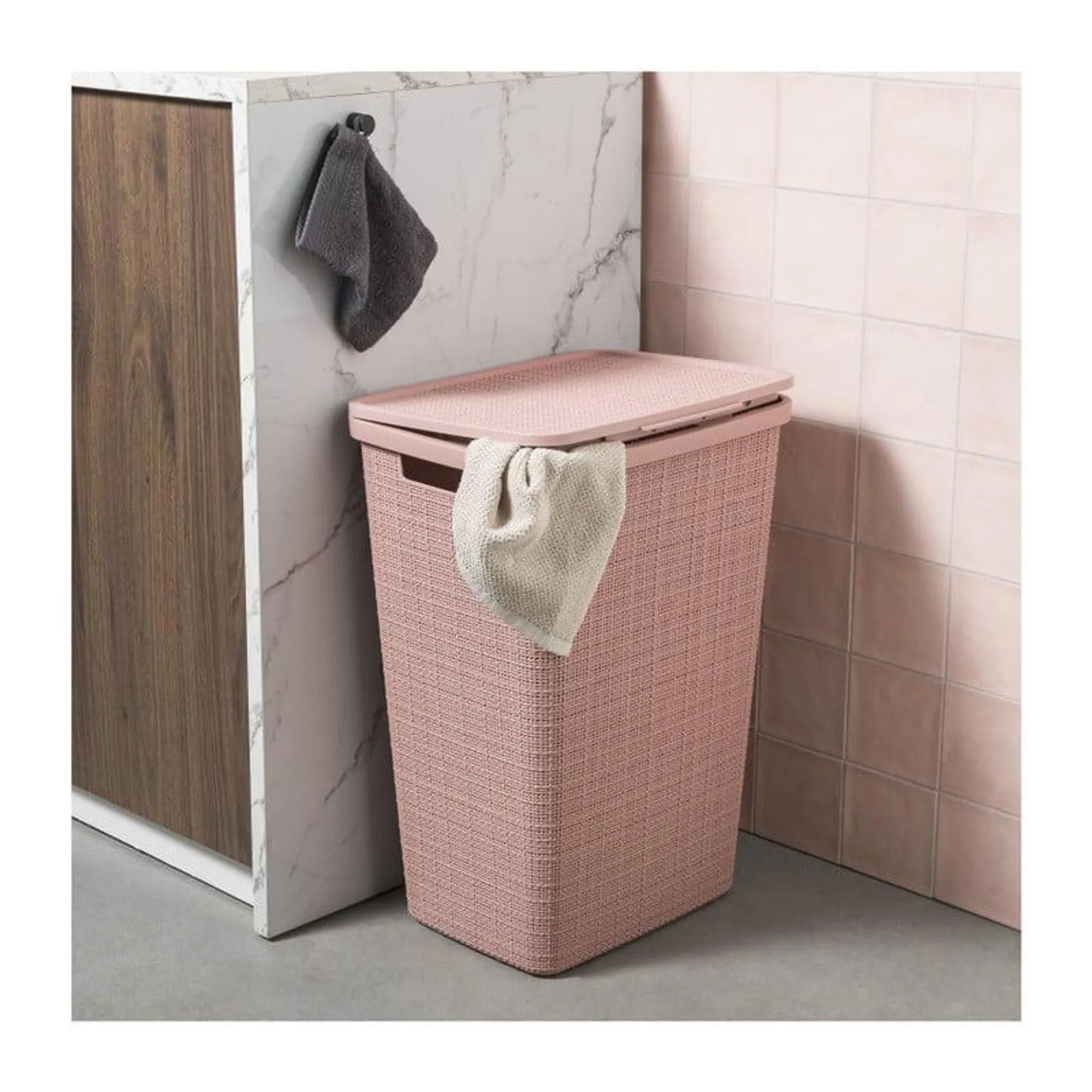 Curver jute wasmand met deksel - 58 liter - roze