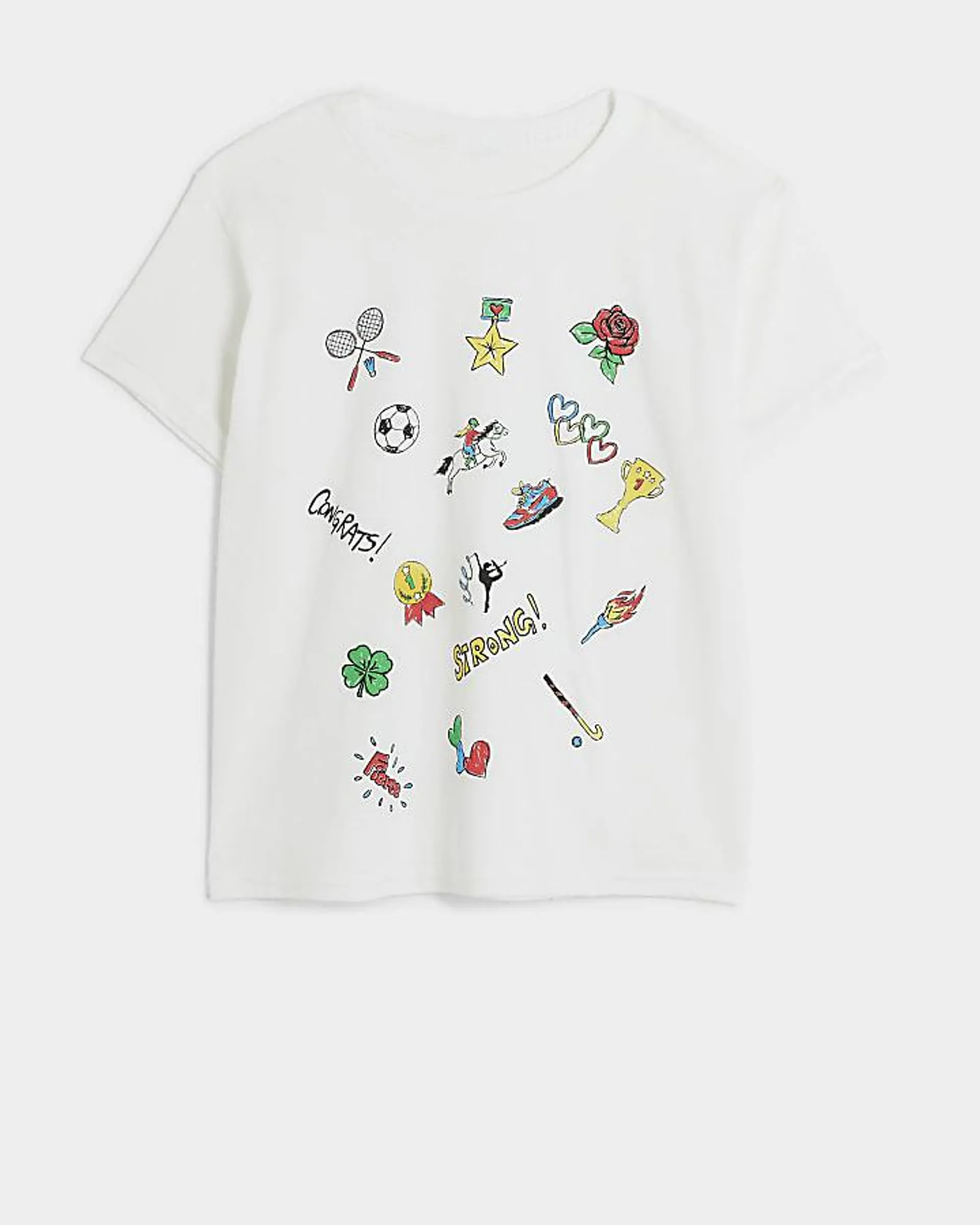 Girls white graphic print t-shirt