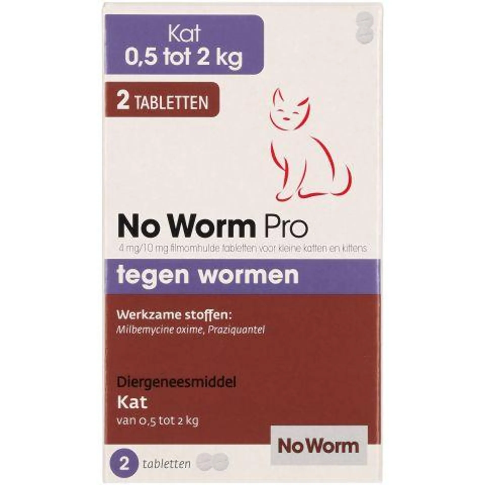 No worm Pro Tabletten - Ontworming Kleine katten en kittens - >0,5 kg - 2 stuks