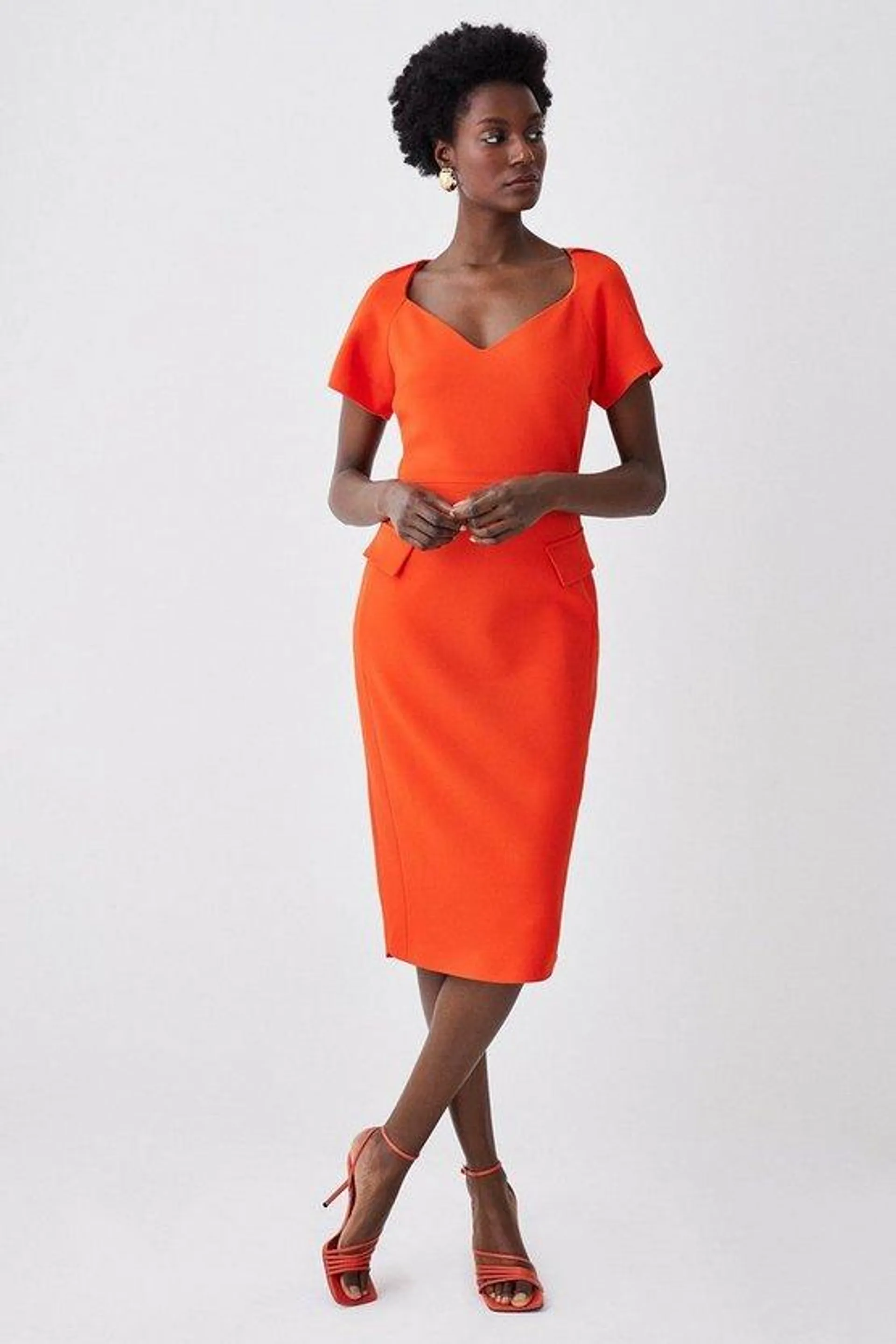 Structured Crepe Square Neck Midi Dress