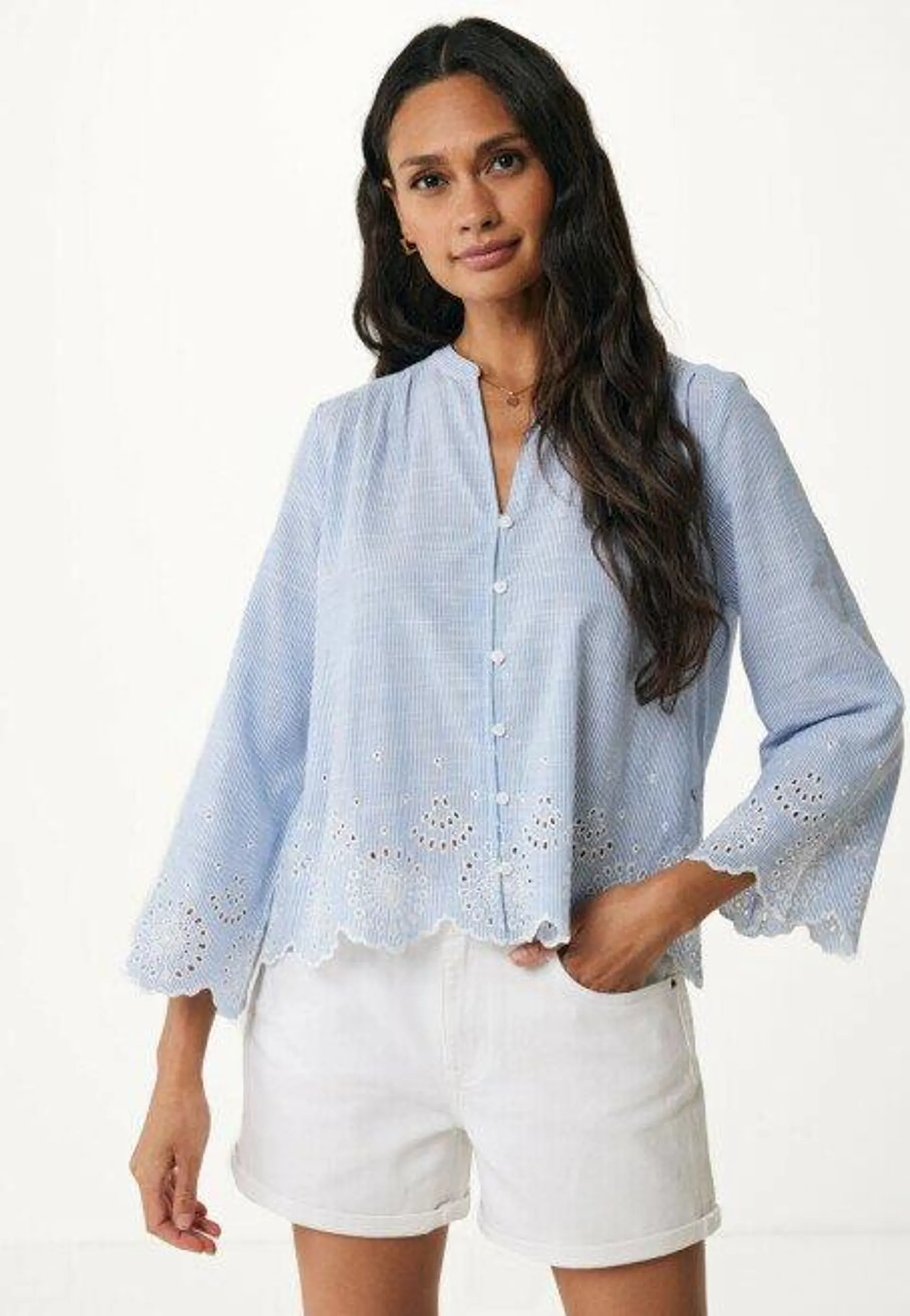 Blouse Licht Vervaagd Blauw