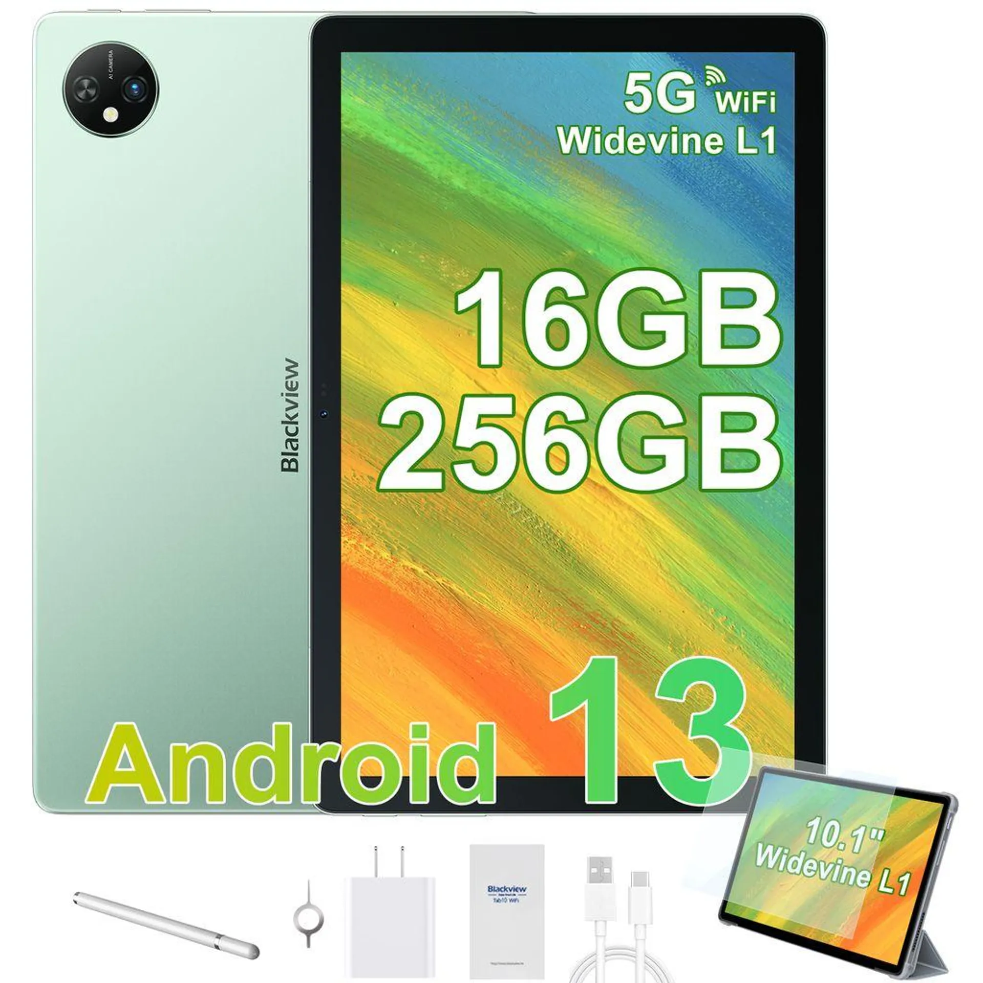 2023 NEUES Android 13-Tablet 10 Zoll Blackview Tab 10 WiFi, 16(8+8) GB RAM + 256 GB ROM + 2 TB Erweiterung, Octa-Core-Gaming-Tablet, 5G WiFi-Tablet, 13 MP/5 MP Kamera, 7680 mAh Akku, PC-Modus/Typ C