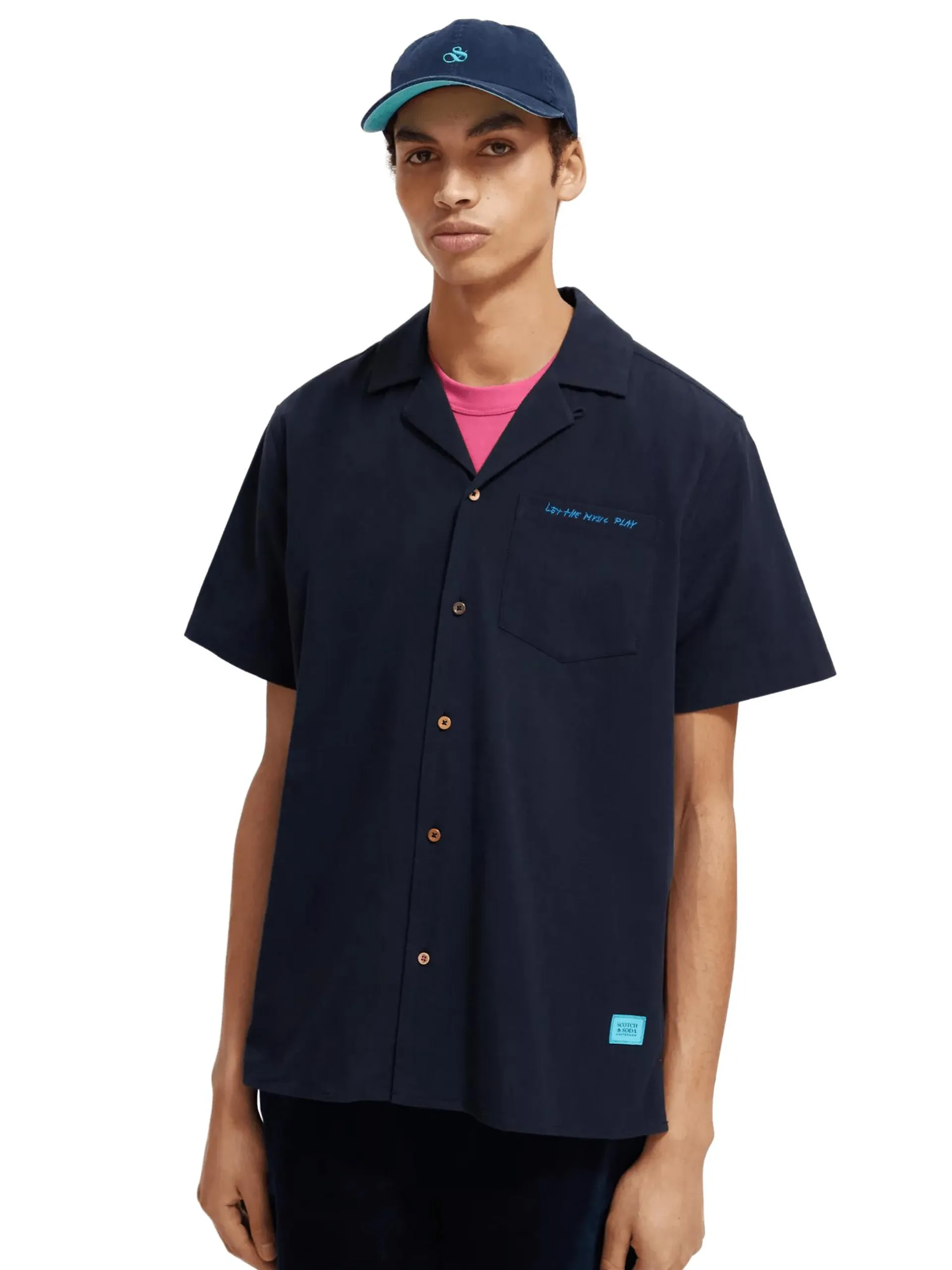 Regular fit embroidered camp shirt