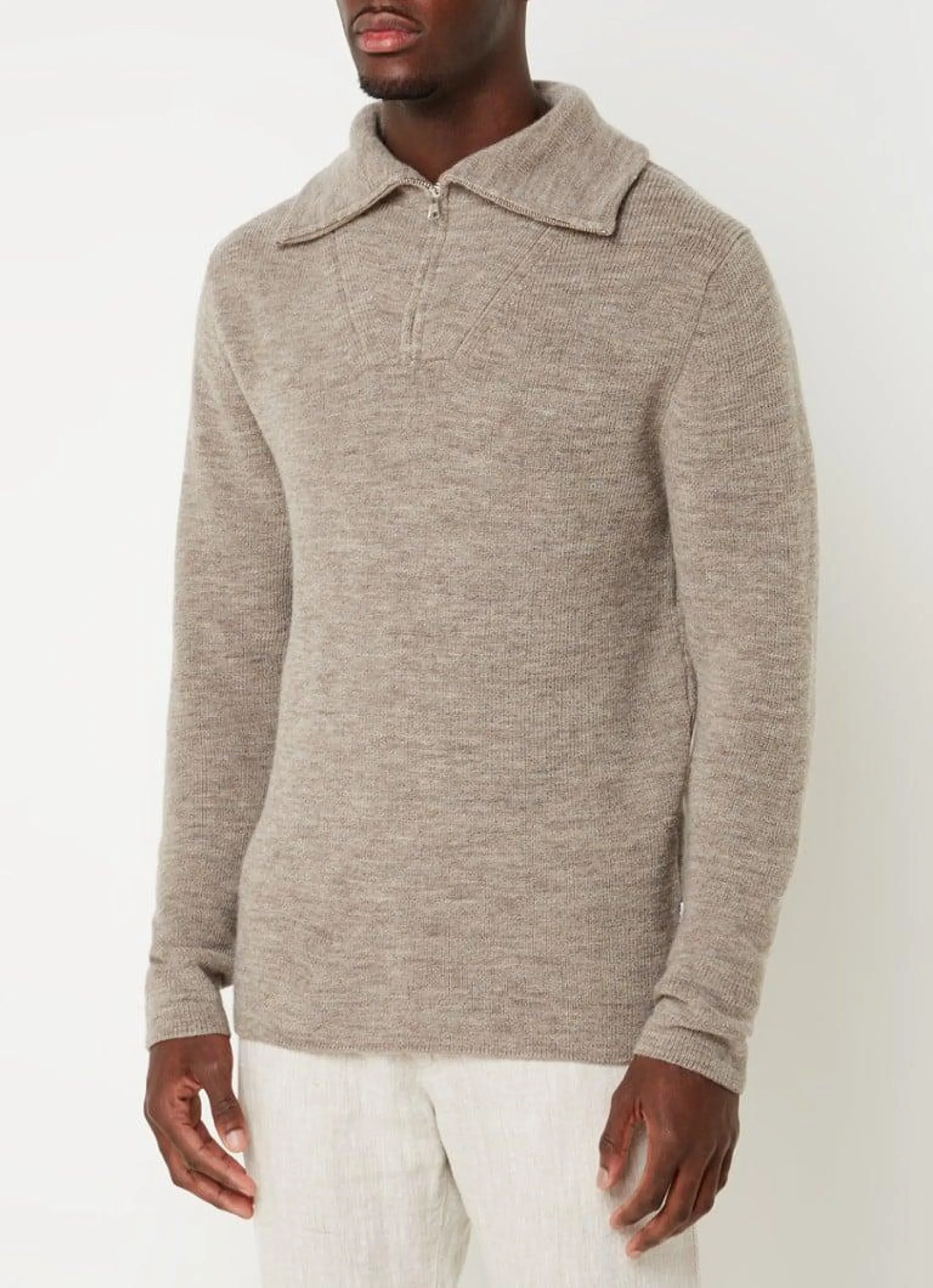 Carl fijngebreide sweater met halve rits van wol