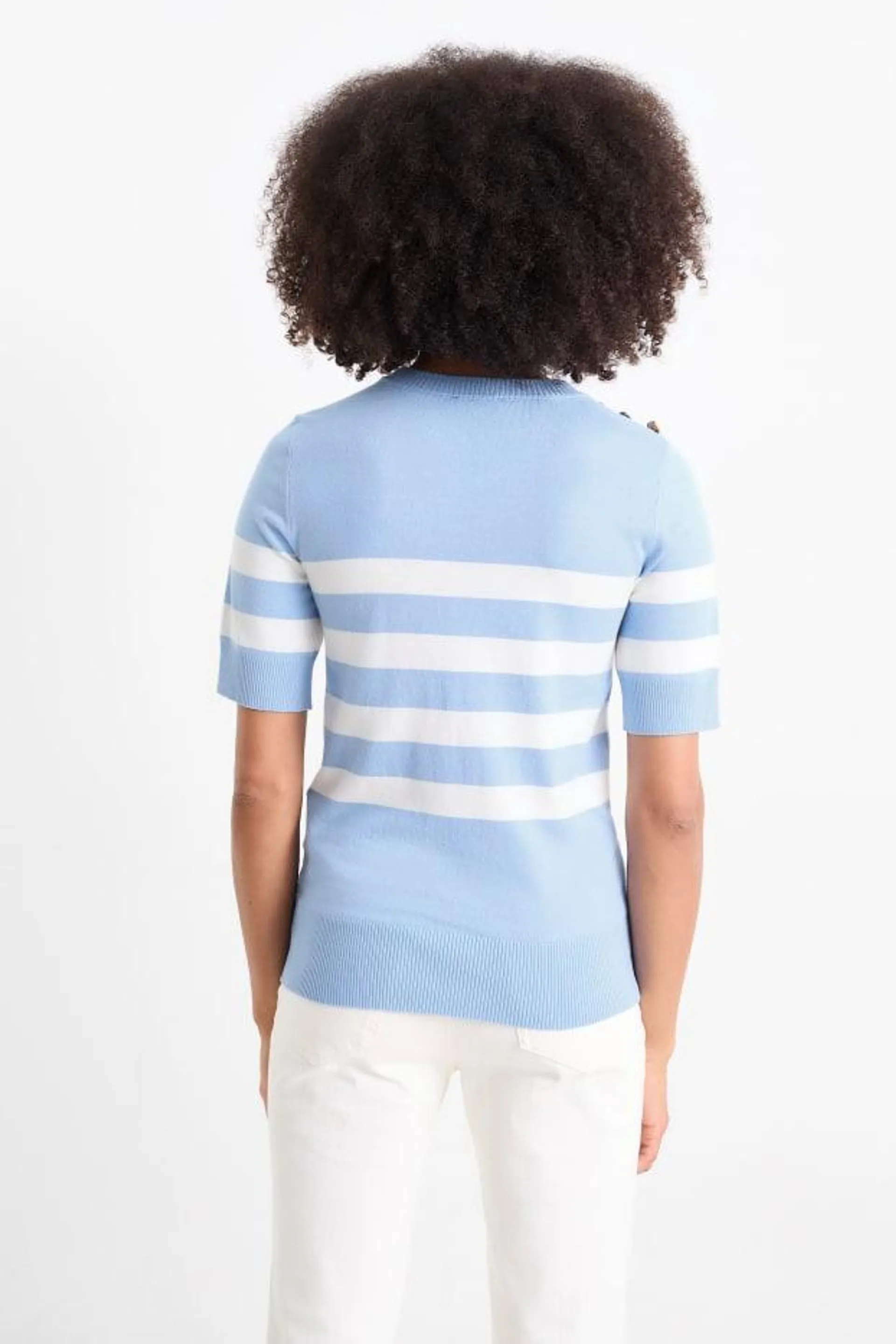 Knitted jumper - short sleeve - striped