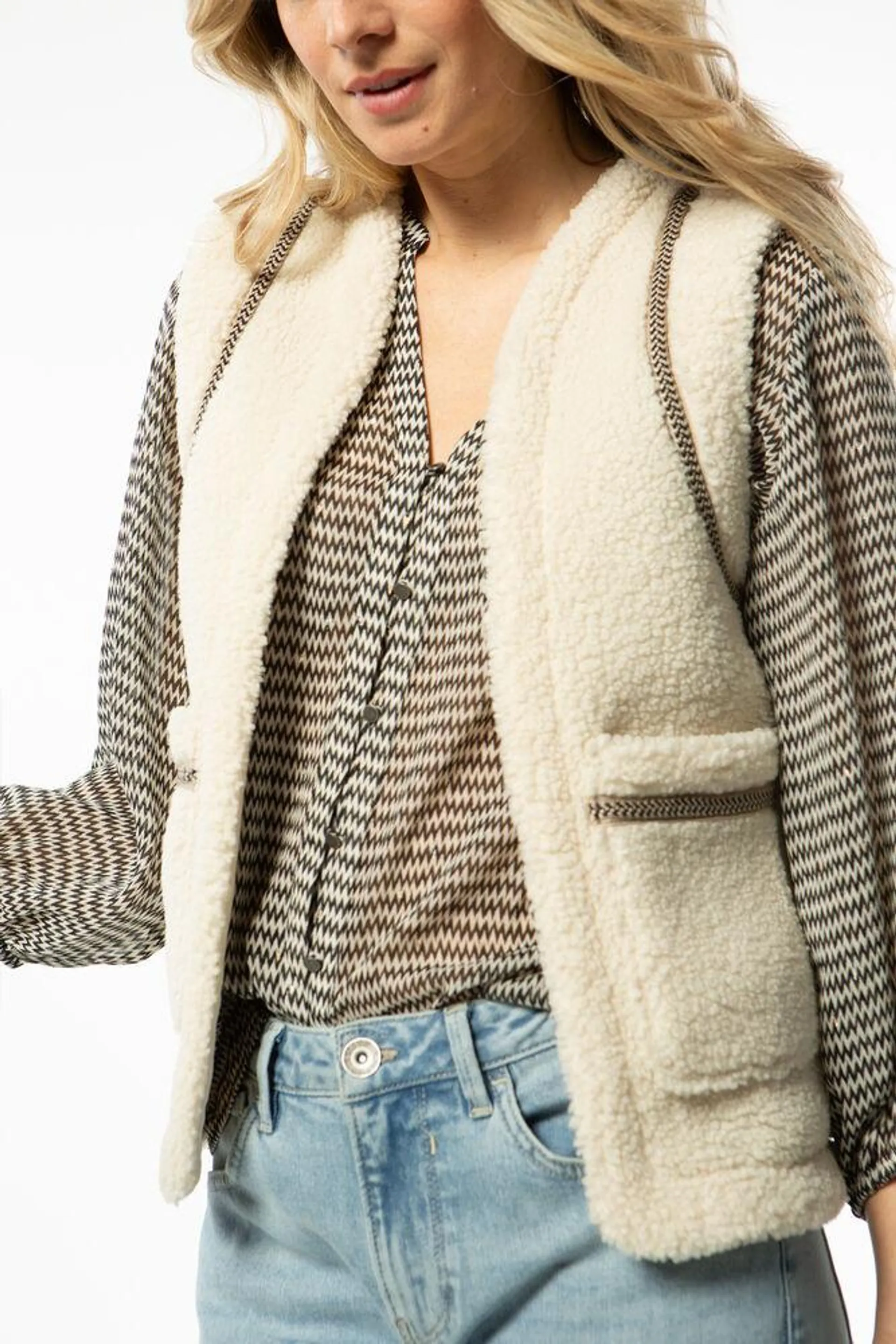 garcia teddy gilet beige